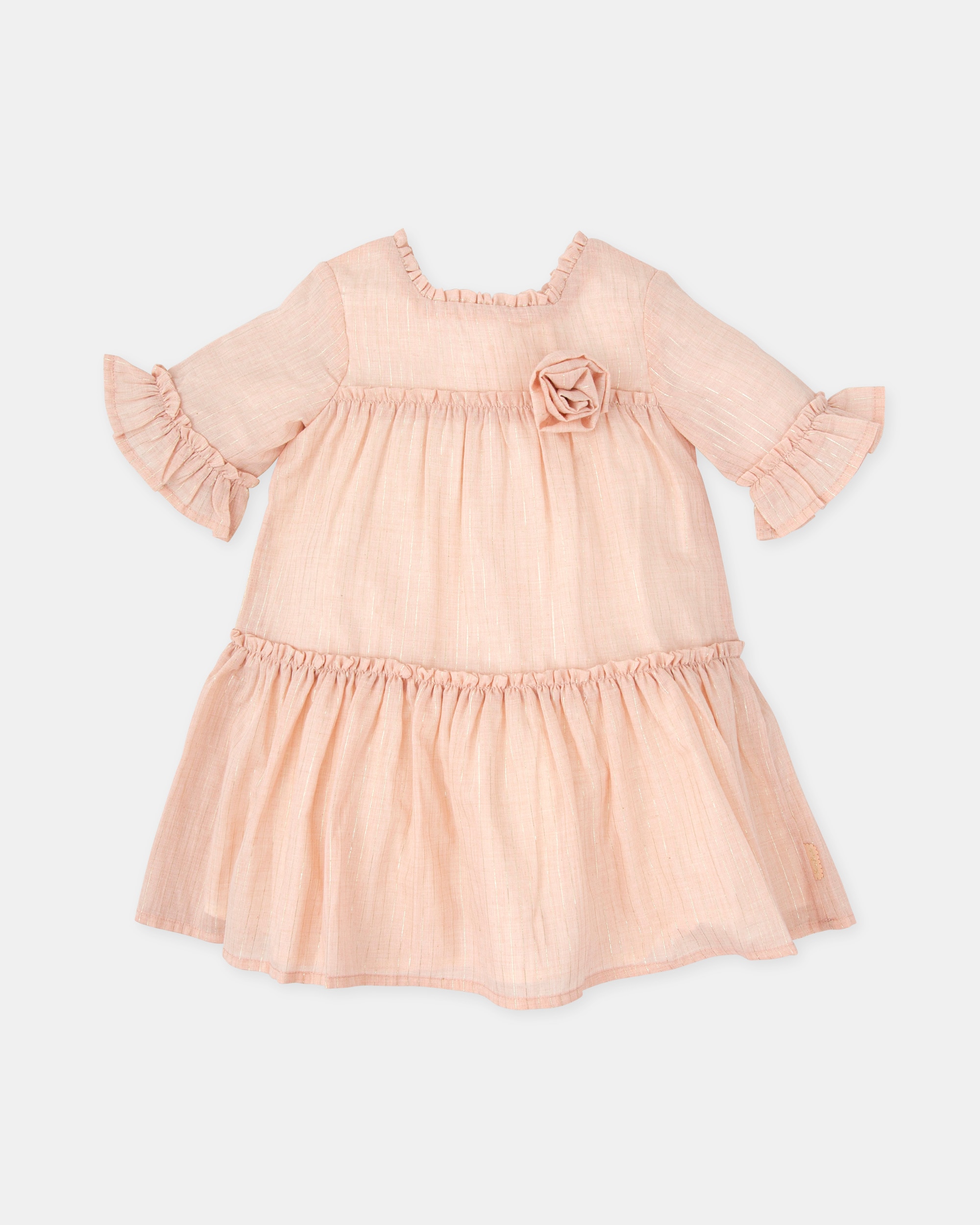 Vestido Infantil de Muselina com Aplique de Flor Tutto Piccolo Rosa-pastel-1