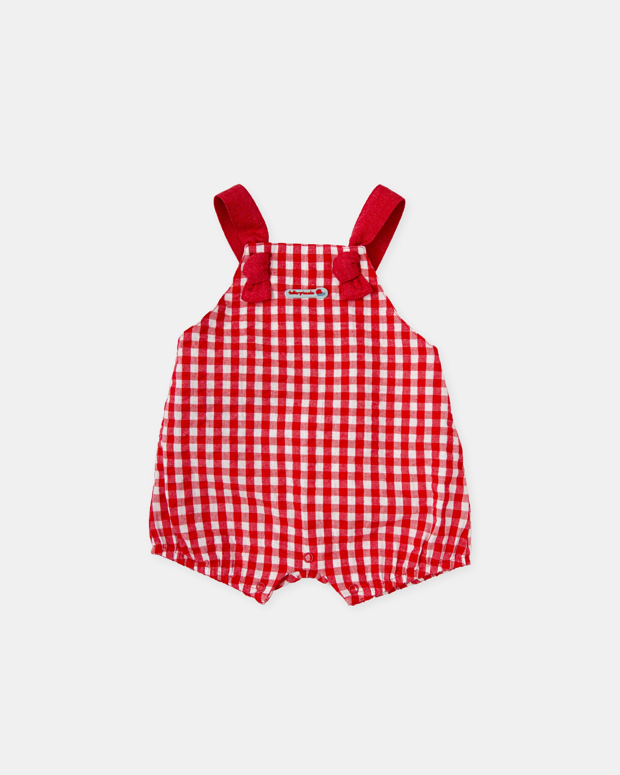 Conjunto para Bebé de T-shirt Branca Estampada e Jardineira Curta Vichy em Vermelho Vermelho / Branco-3