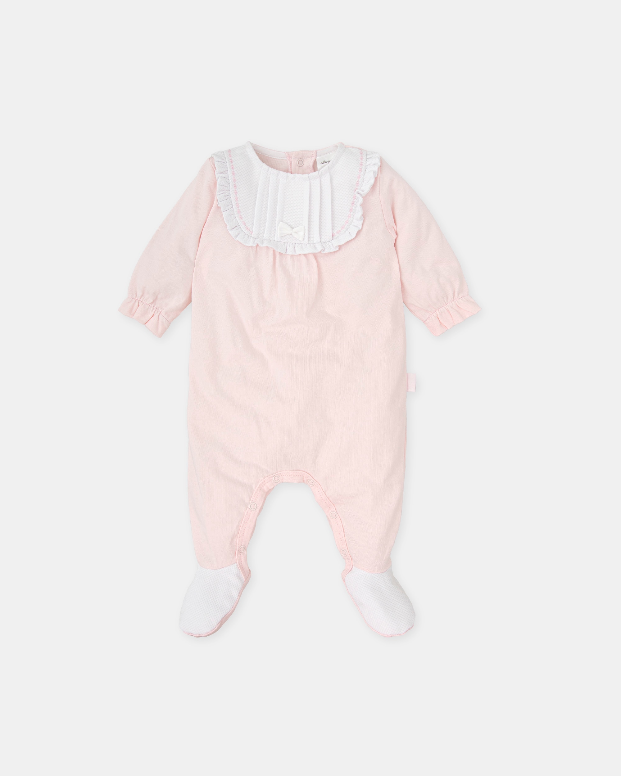 Babygrow Comprido Rosa com Detalhe Piqué em Branco Rosa-1