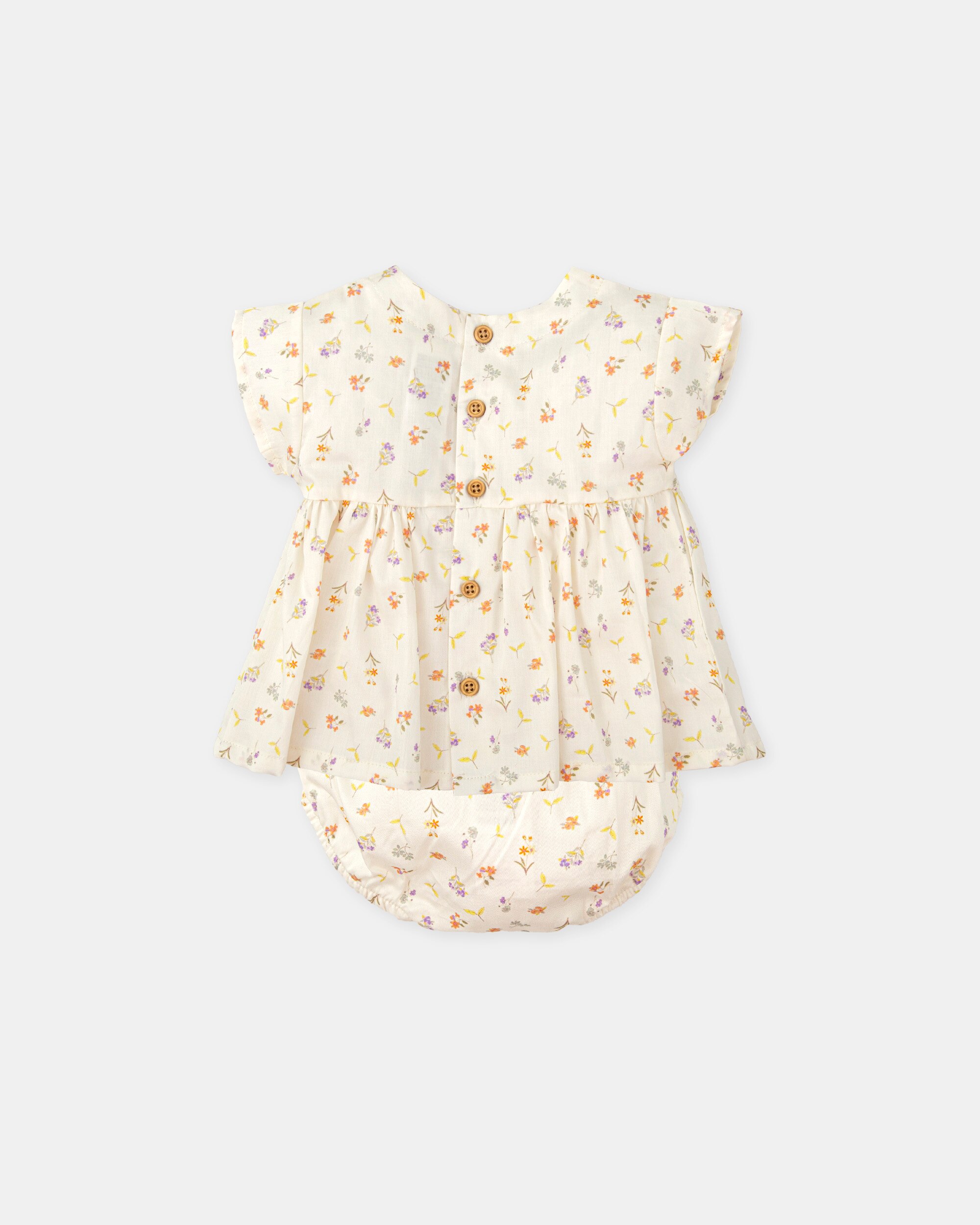 Vestido para Bebé com Cueca em Cetim Estampado Cru-2