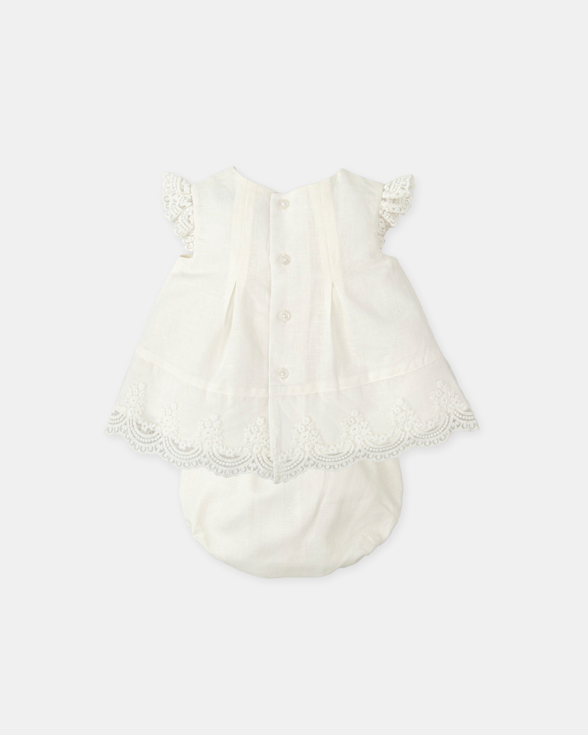 Vestido para Bebé em Linho com Renda e Cueca em Conjunto Branco-2