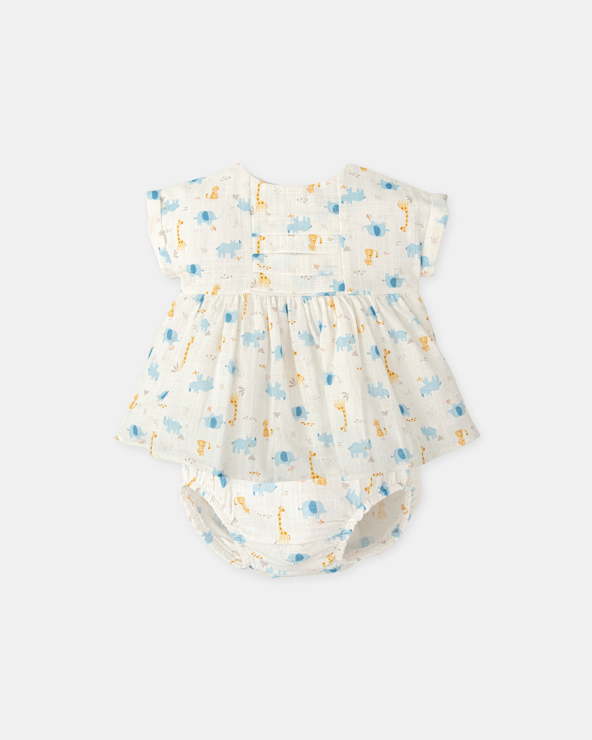 Vestido para Bebé com Estampado de Animais e Cueca em Conjunto Branco-1