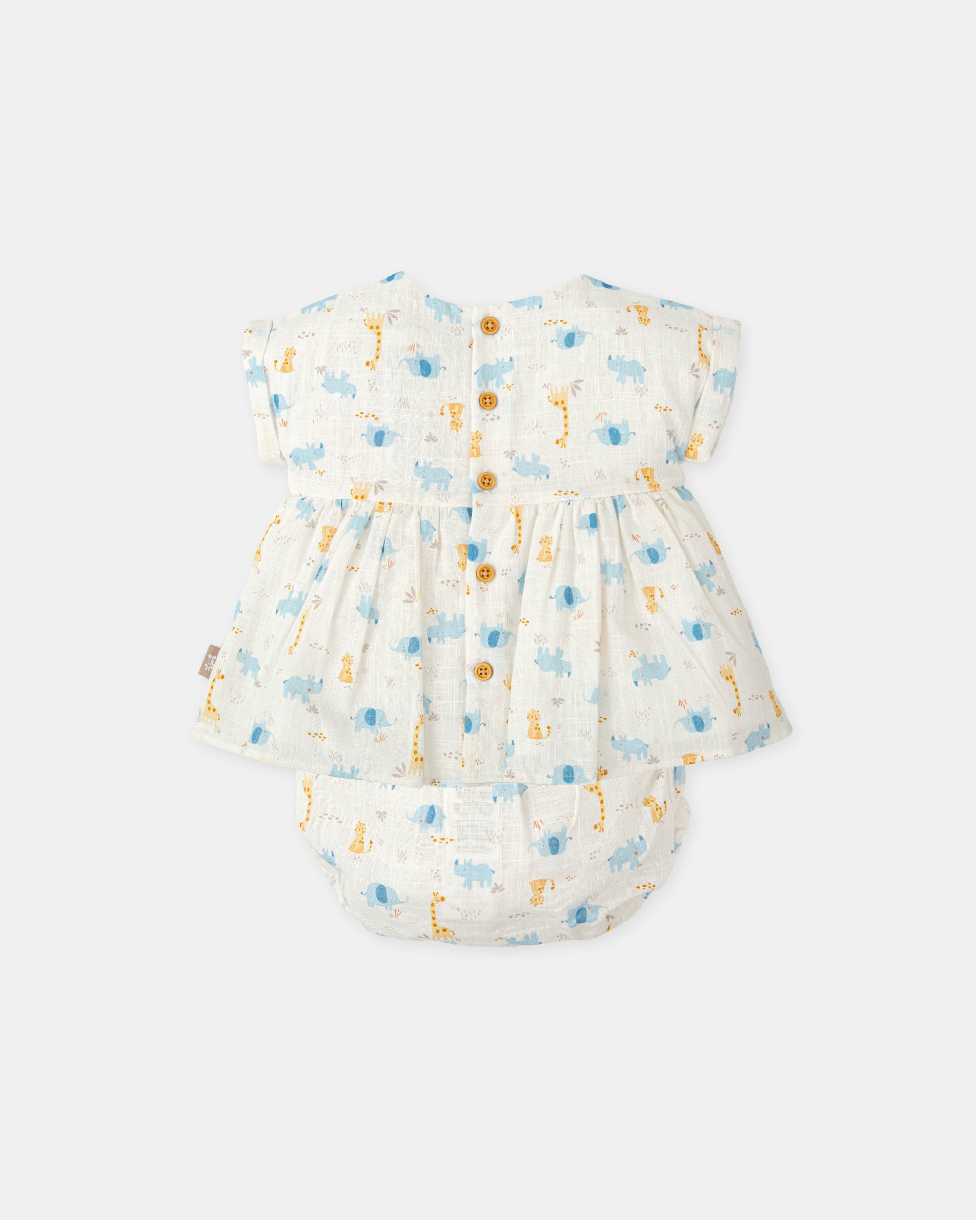 Vestido para Bebé com Estampado de Animais e Cueca em Conjunto Branco-2