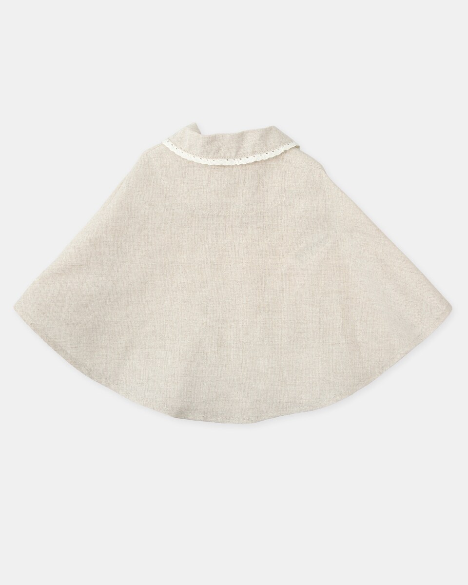 Capa para Bebé em Linho com Renda e Laço Decorativo Bege-2