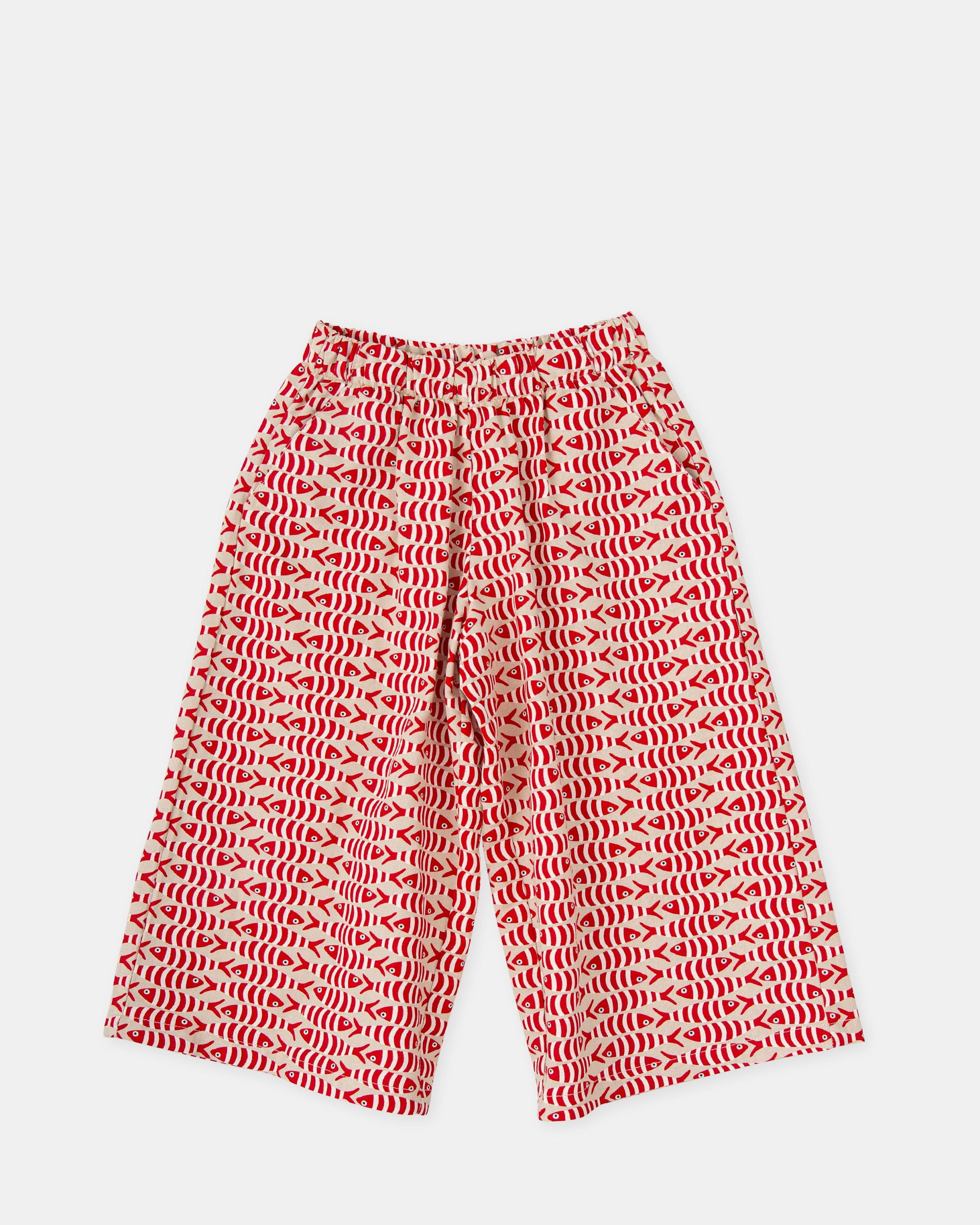 Calças Infantil com Cintura Elástica e Estampado de Peixes Tutto Piccolo Vermelho / Branco-1