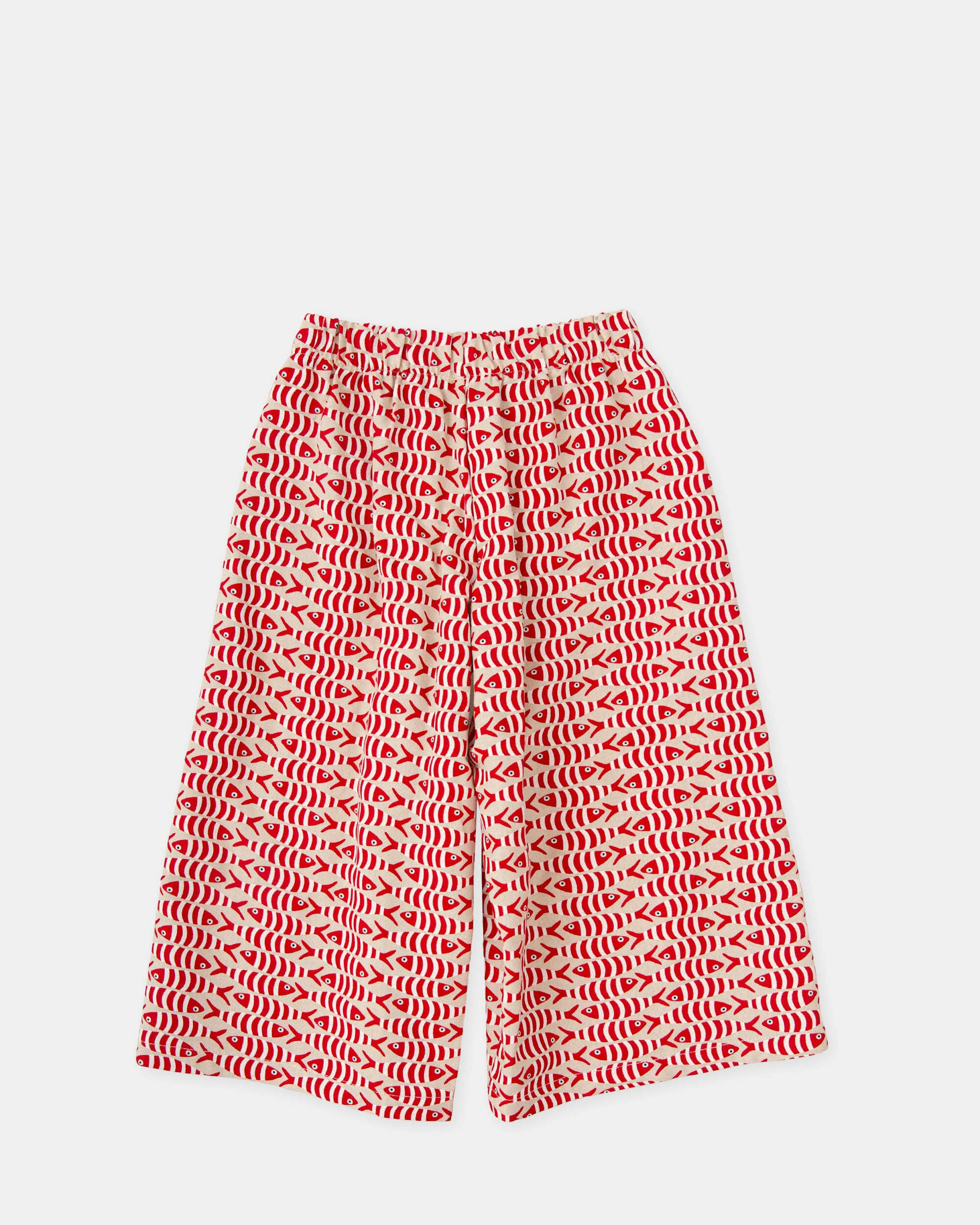Calças Infantil com Cintura Elástica e Estampado de Peixes Tutto Piccolo Vermelho / Branco-2