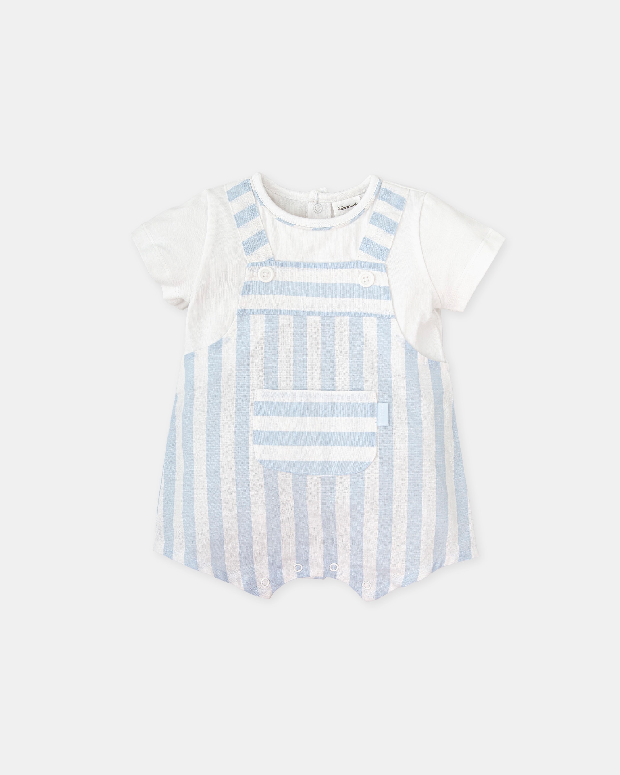 Babygrow Curto Efeito 2 em 1 Às Riscas em Azul Céu Tutto Piccolo Azul-claro-1