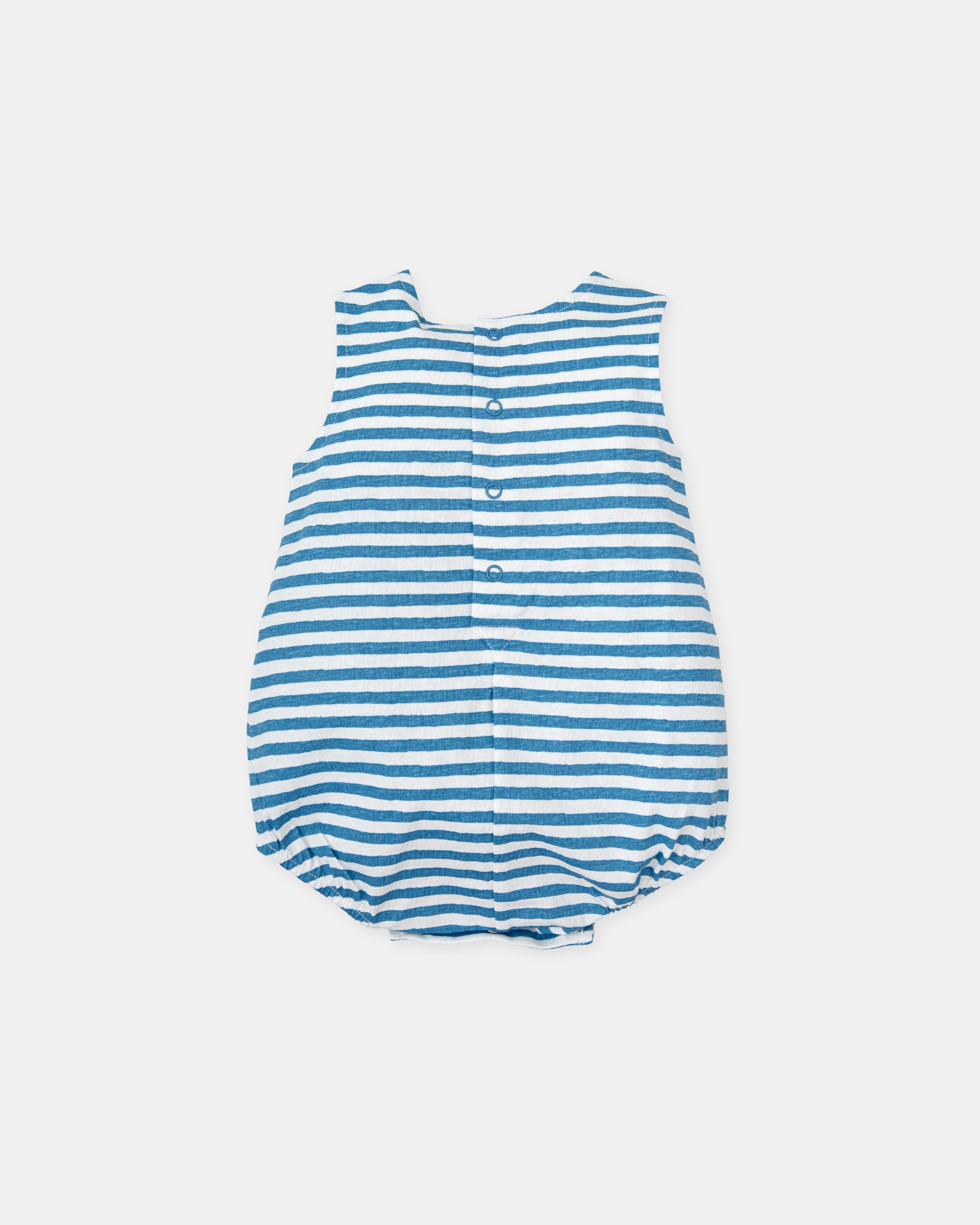 Macacão Curto para Bebé sem Mangas Às Riscas em Azul Atlântico Tutto Piccolo Azul-antiquário-2