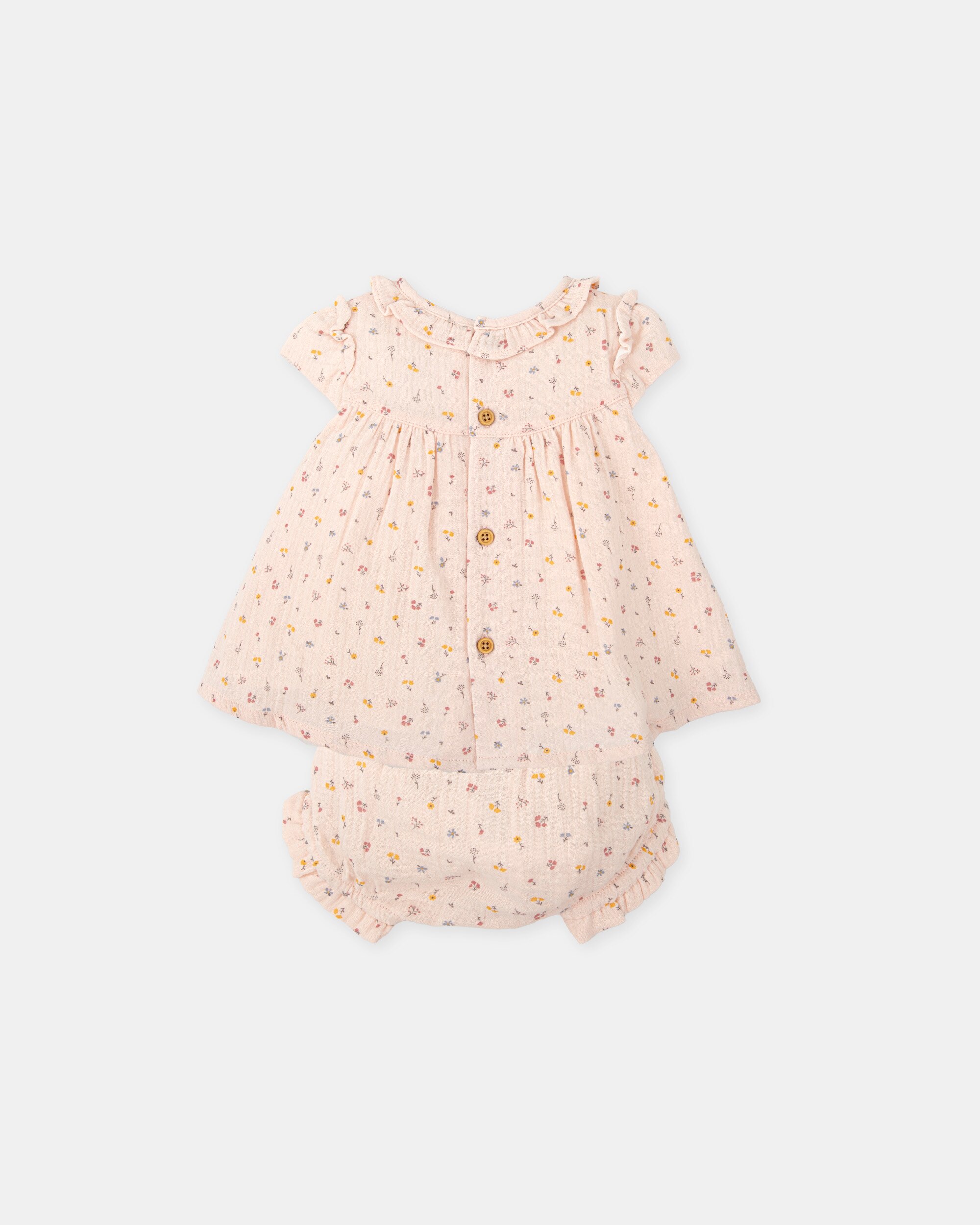 Vestido para Bebé em Gaze com Estampado de Flores e Cueca em Conjunto Tutto Piccolo Rosa-claro-2