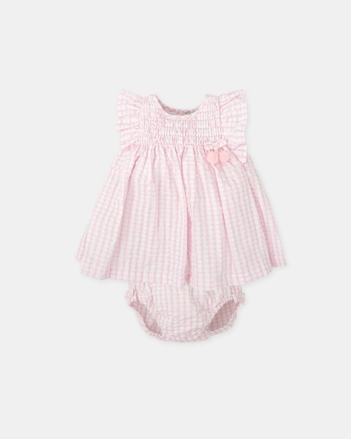 Imagem 0 de Vestido de Bebé Vichy Rosa com Cueca à Jogo