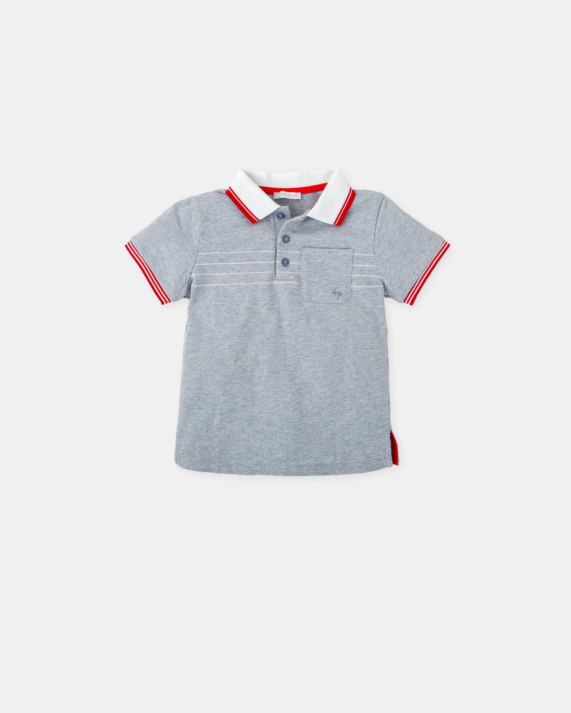 Polo para Bebé de Manga Curta com Bolso Tutto Piccolo Cinzento-1