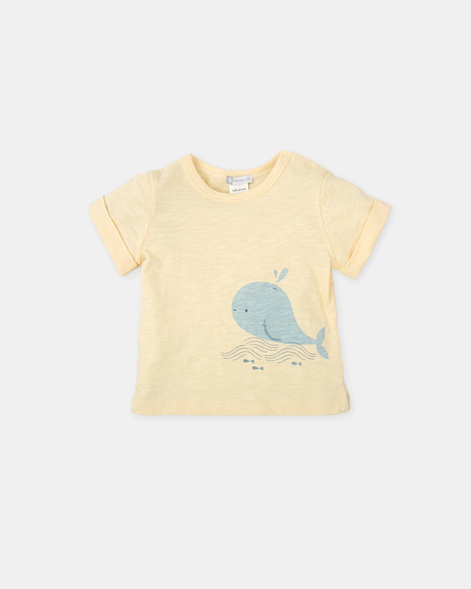 T-shirt para Bebé de Manga Curta com Baleia em Amarelo Tutto Piccolo Amarelo-1