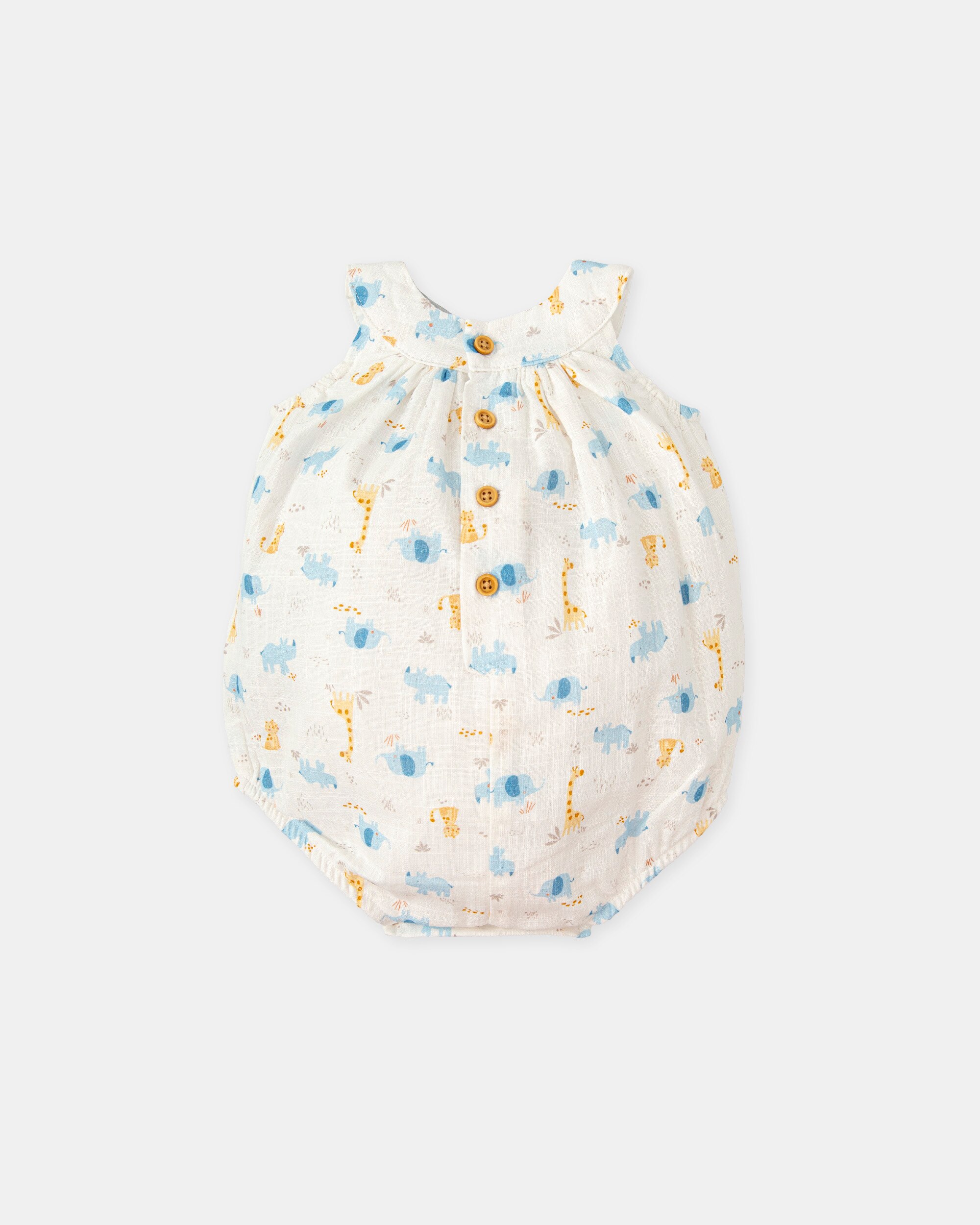 Macacão Curto para Bebé sem Mangas com Estampado de Animais Branco-2