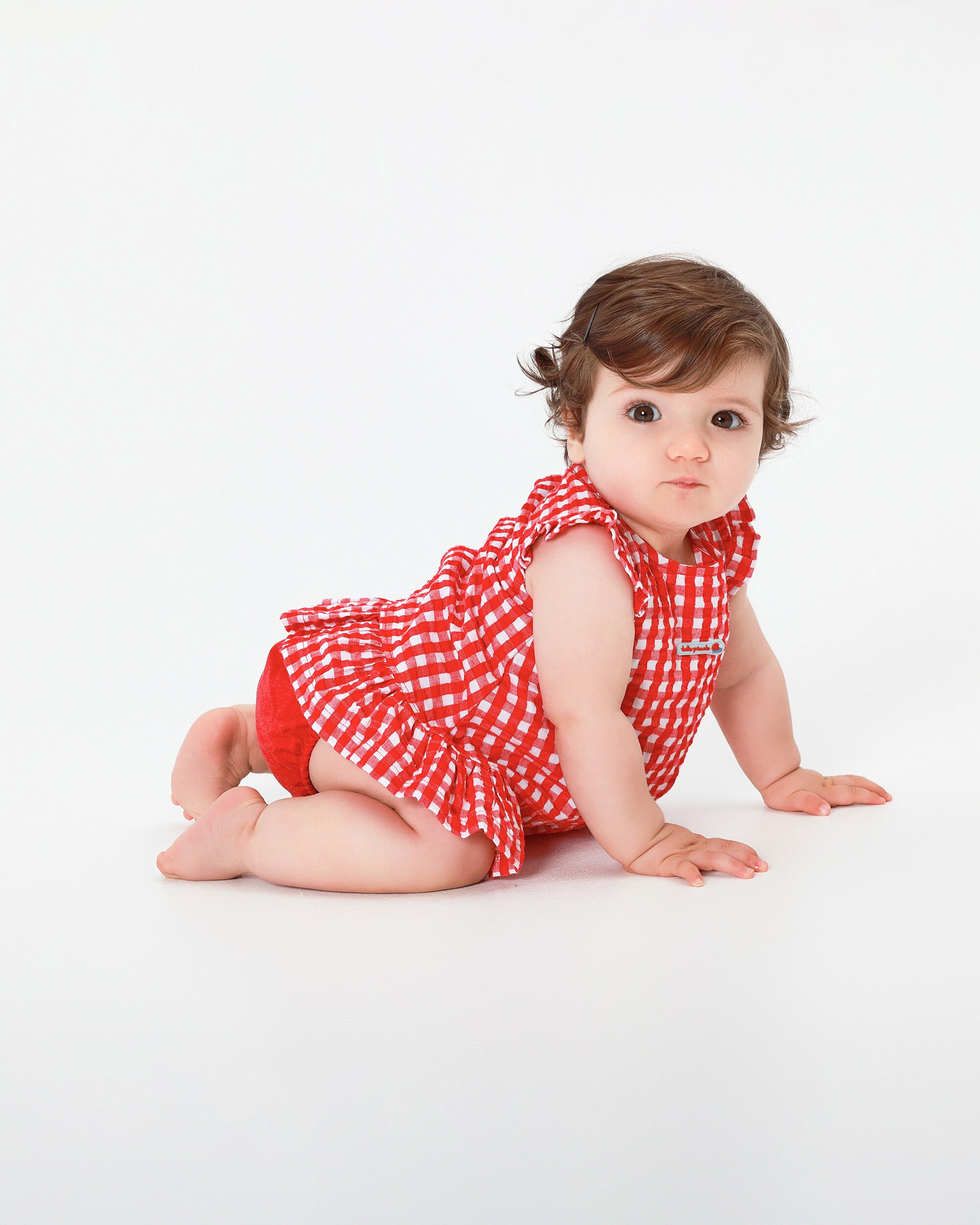 Vestido para Bebé Vichy em Vermelho com Cueca Lisa Tutto Piccolo Vermelho-4