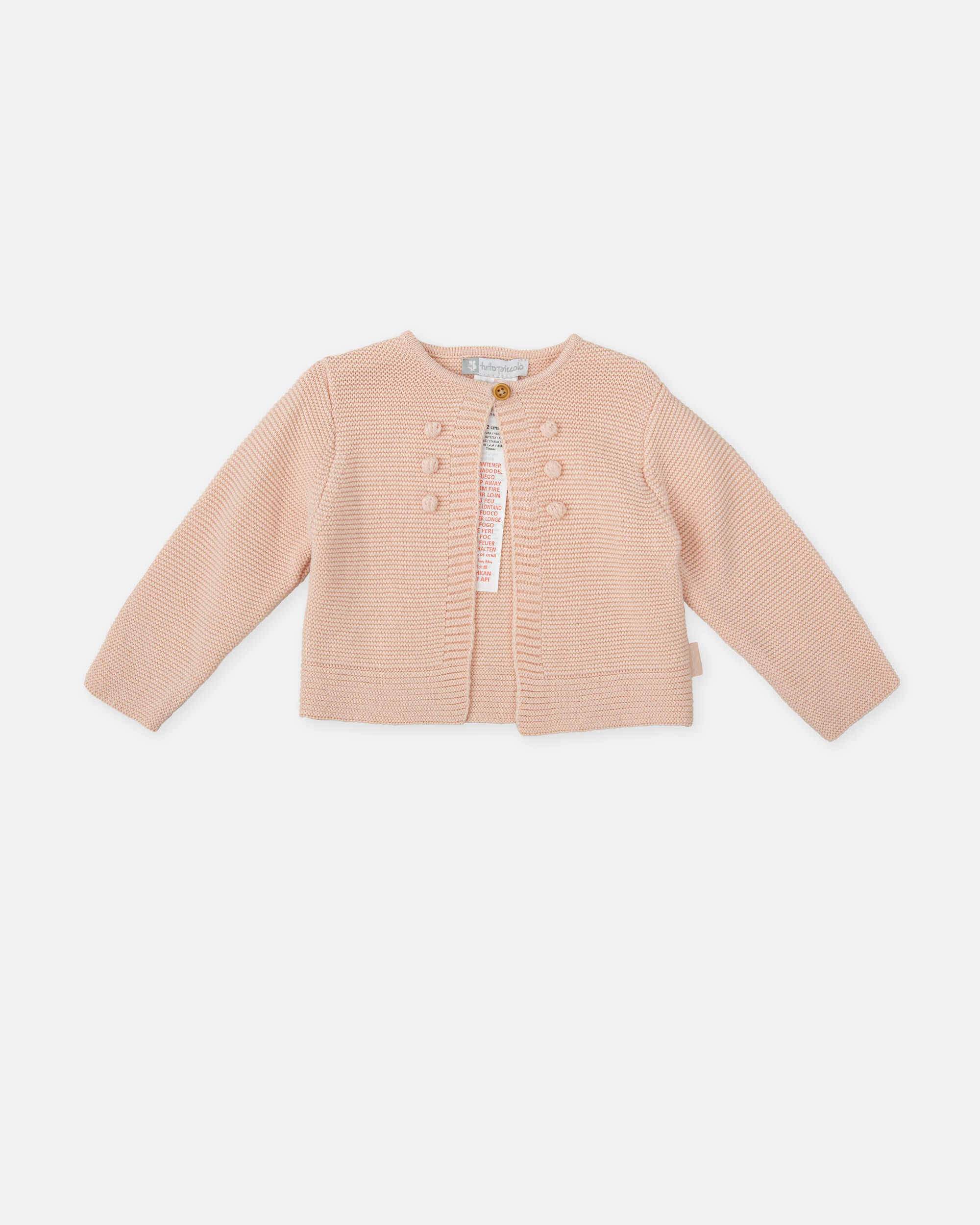 Casaco Tricot para Bebé com Gola Redonda e Fecho de Botão Rosa-1