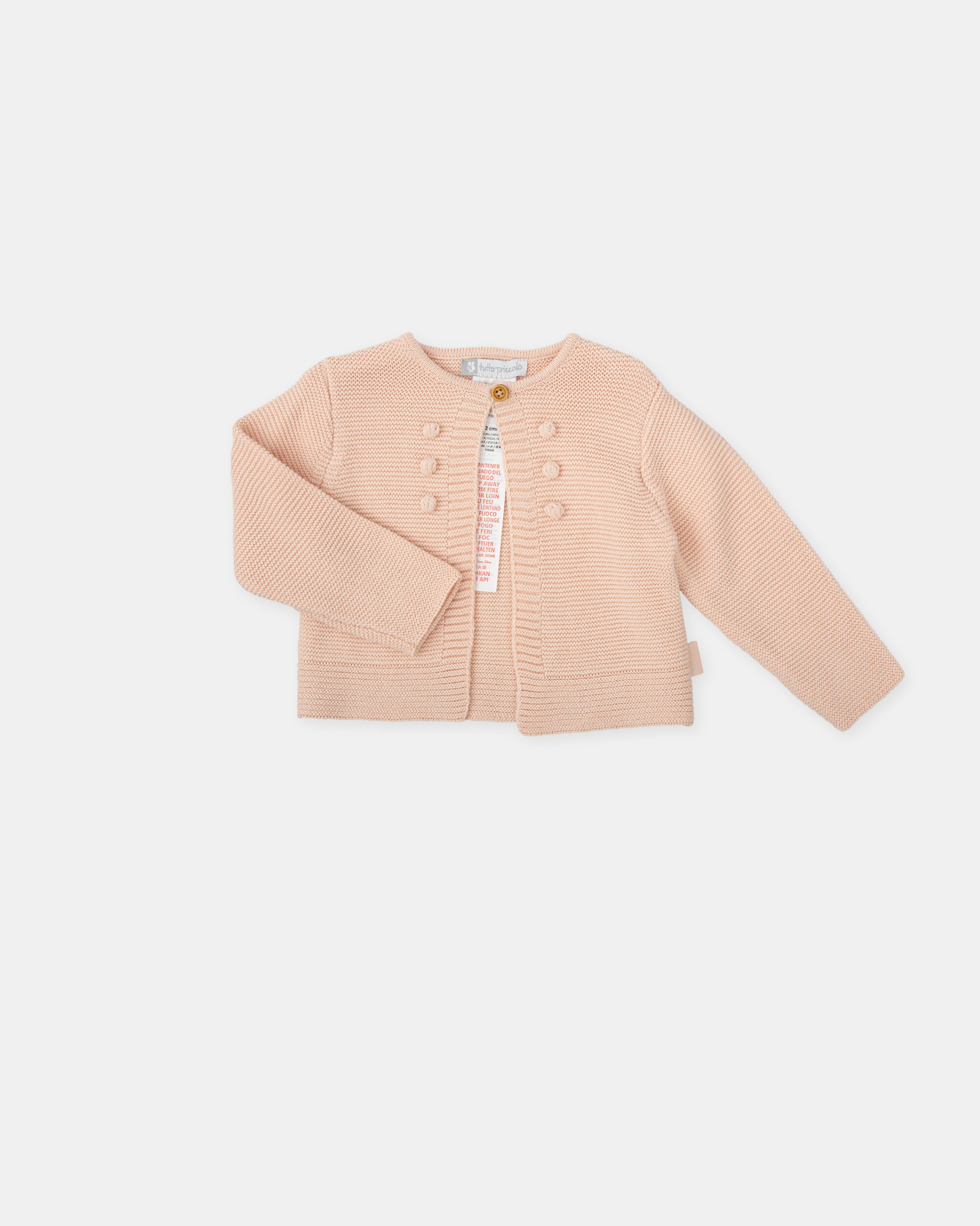 Casaco Tricot para Bebé com Gola Redonda e Fecho de Botão Rosa-3