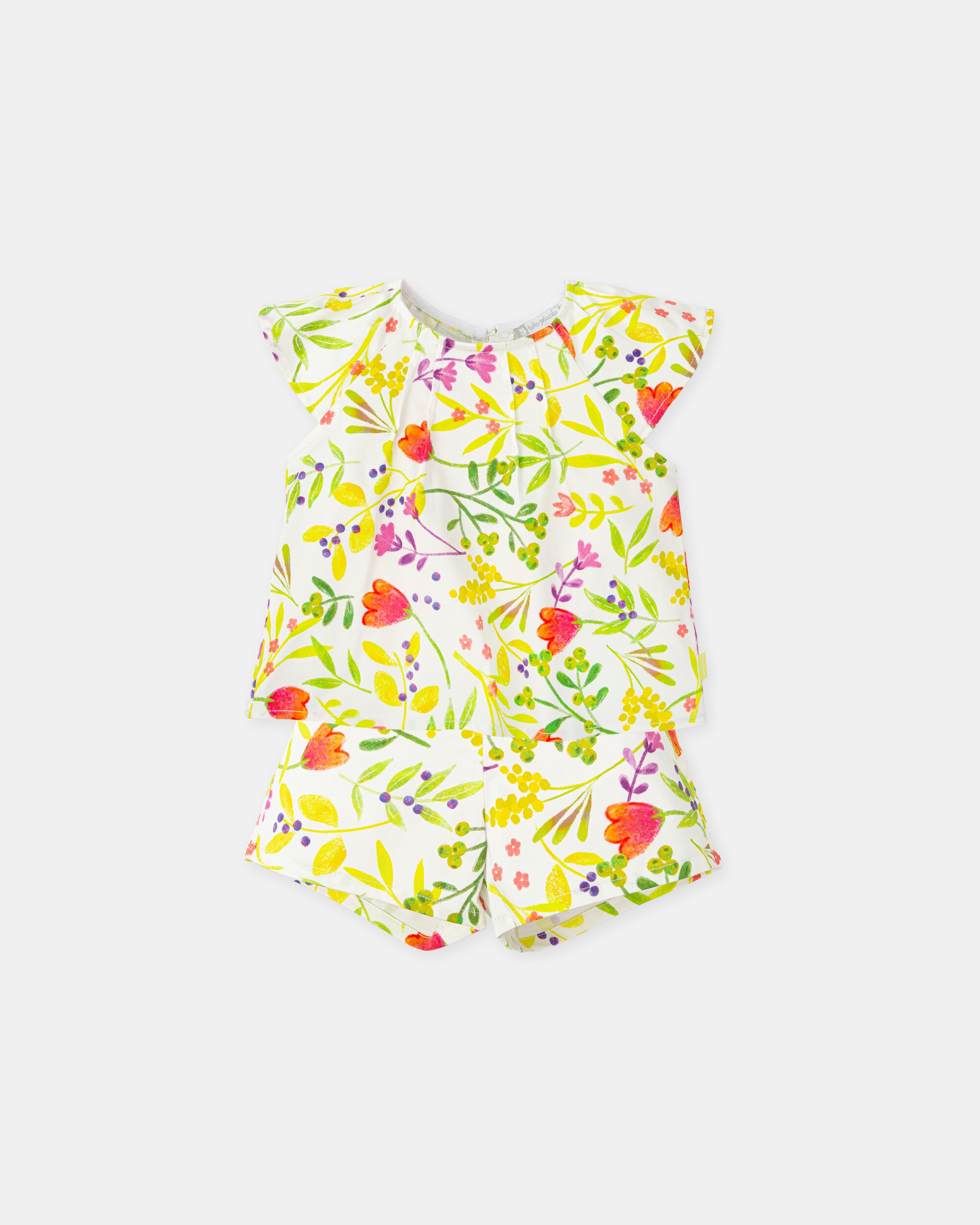 Conjunto para Bebé de Top e Calções em Cetim com Estampado Floral Multicolor-1