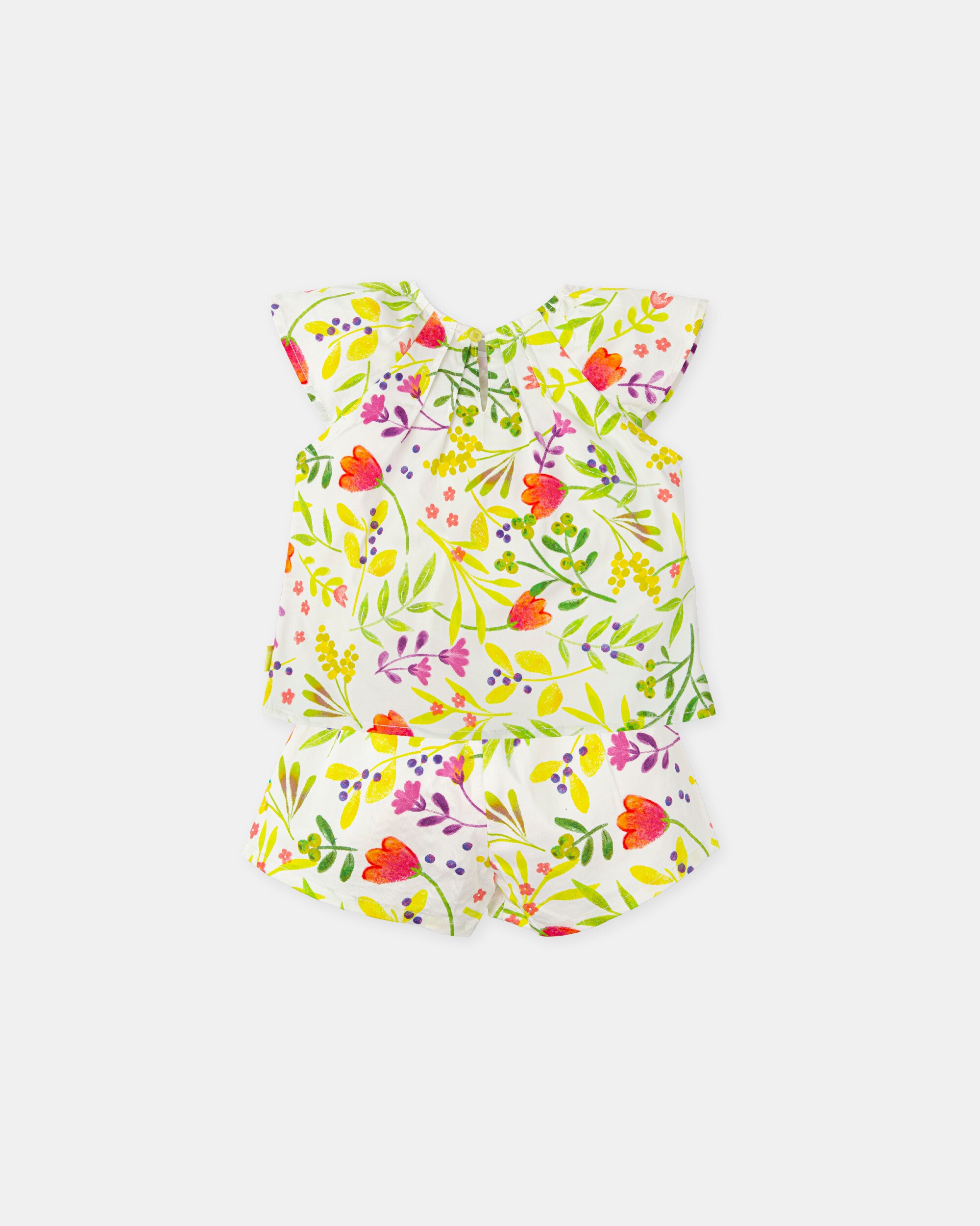 Conjunto para Bebé de Top e Calções em Cetim com Estampado Floral Multicolor-2