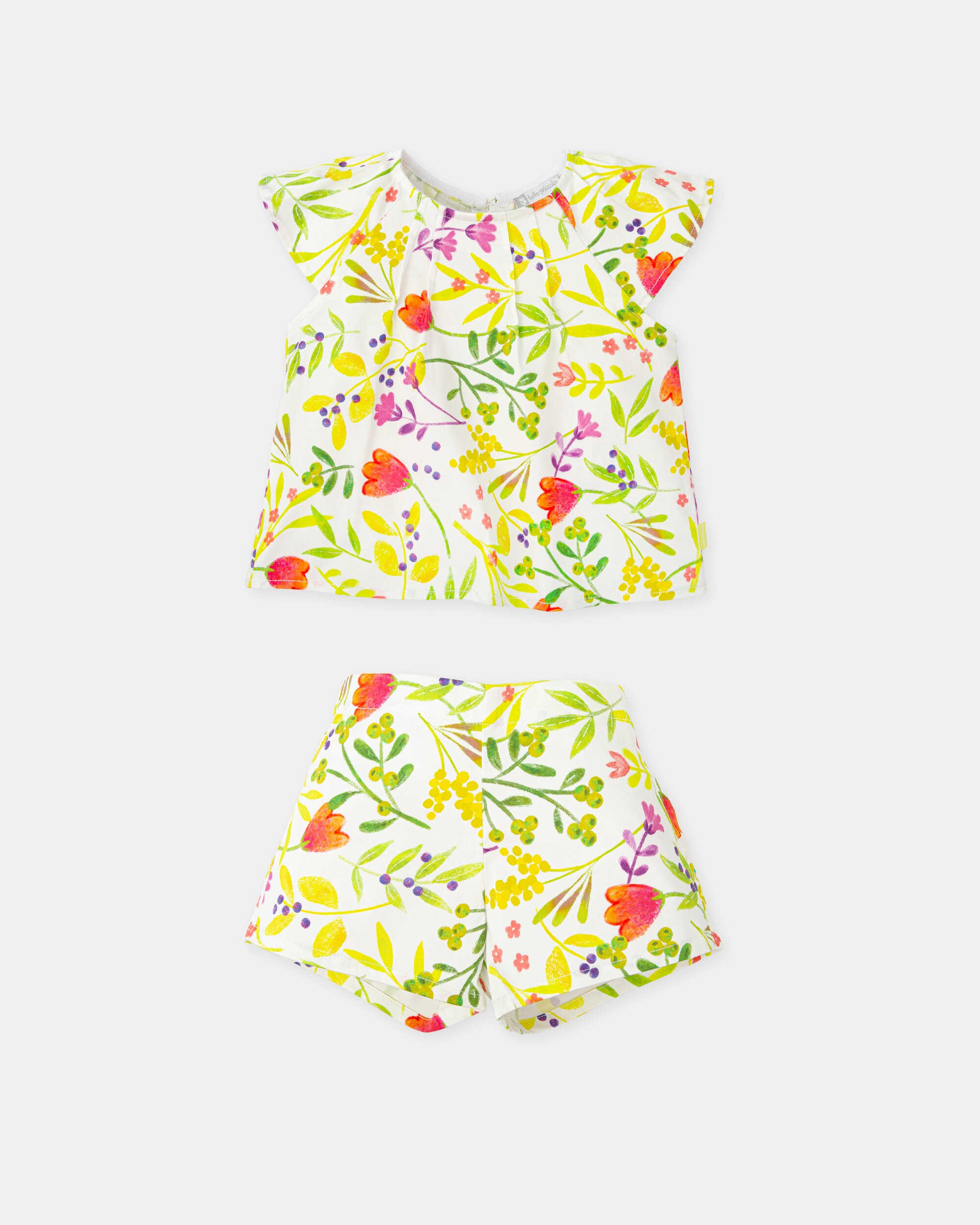 Conjunto para Bebé de Top e Calções em Cetim com Estampado Floral Multicolor-3