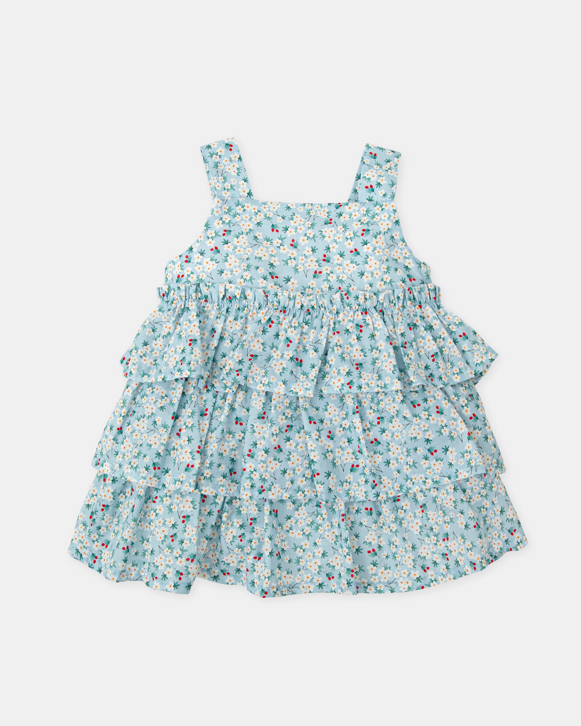 Vestido para Bebé de Alças com Flores em Água-marinha Água-marinha-1