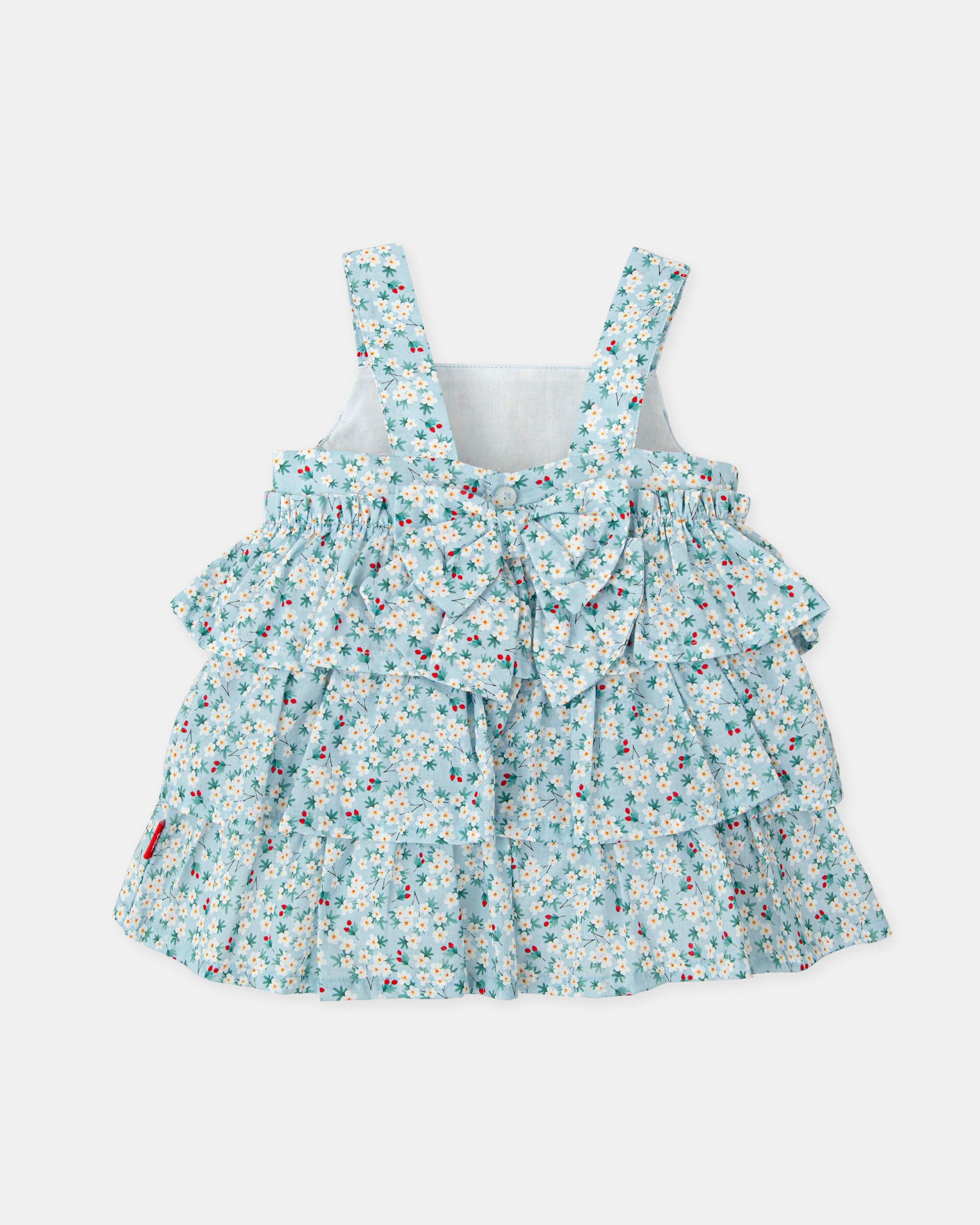 Vestido para Bebé de Alças com Flores em Água-marinha Água-marinha-2