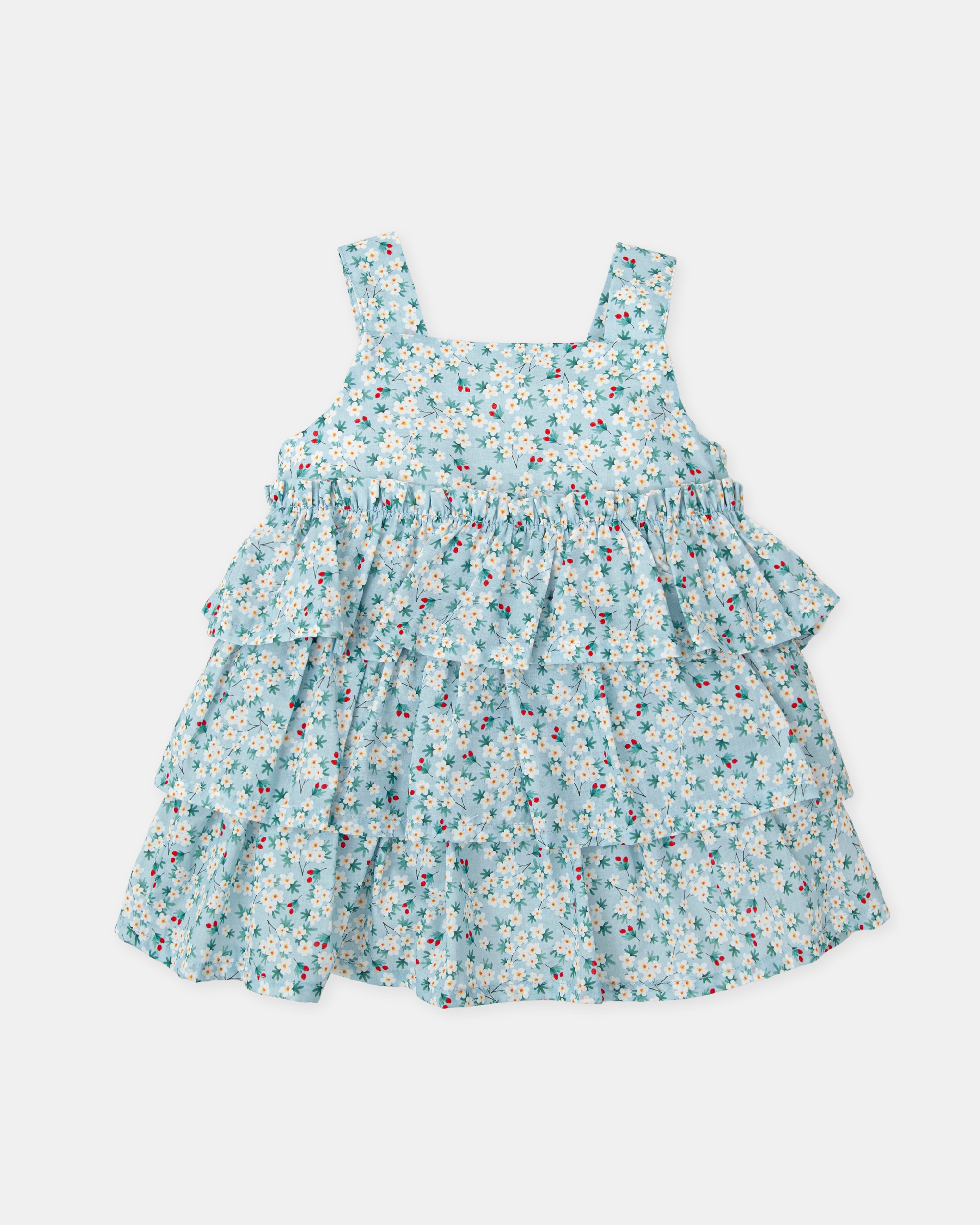 Vestido para Bebé de Alças com Flores em Água-marinha Tutto Piccolo Água-marinha-1