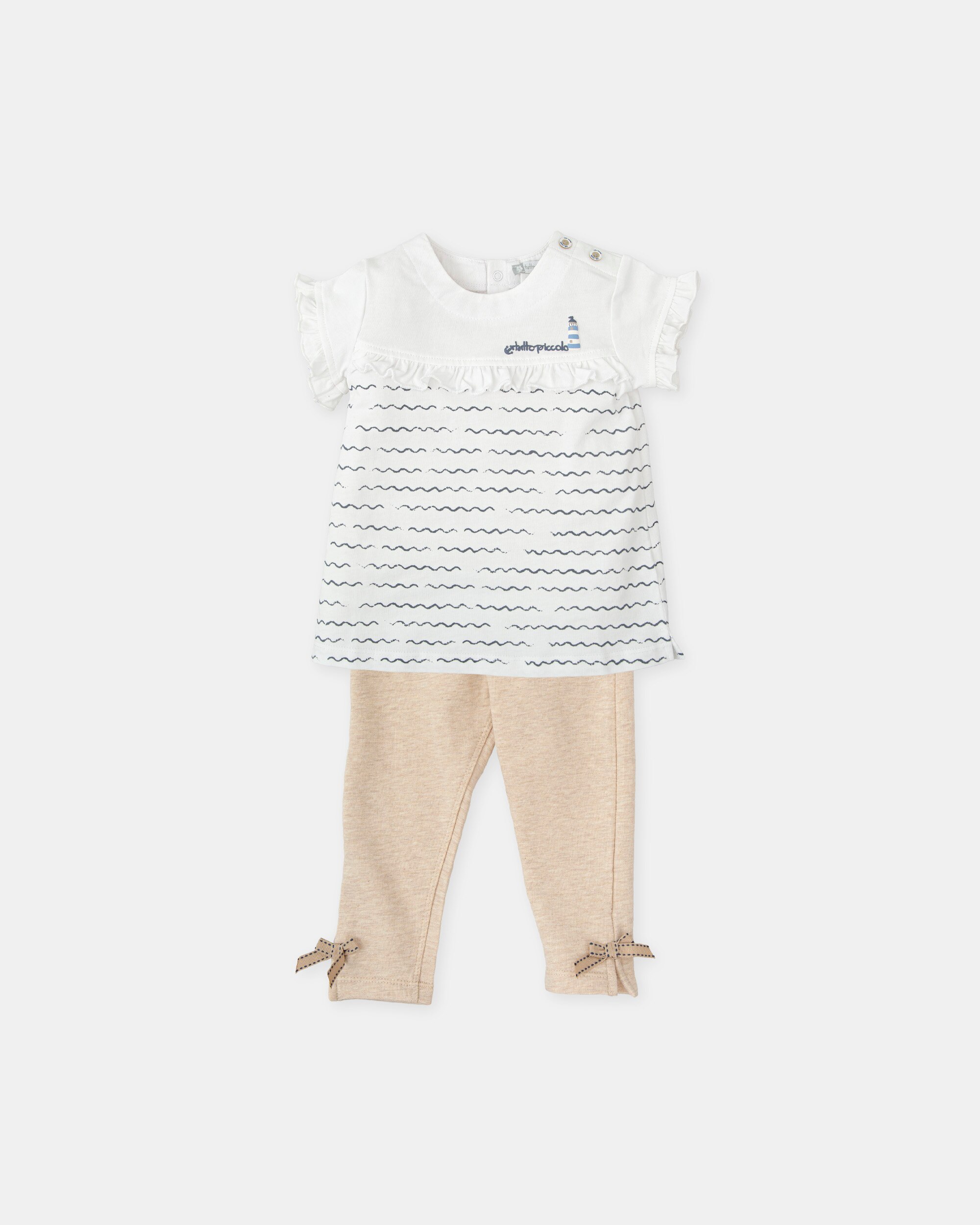 Conjunto para Bebé de T-shirt Marinheira e Leggings Liso em Areia Branco-1