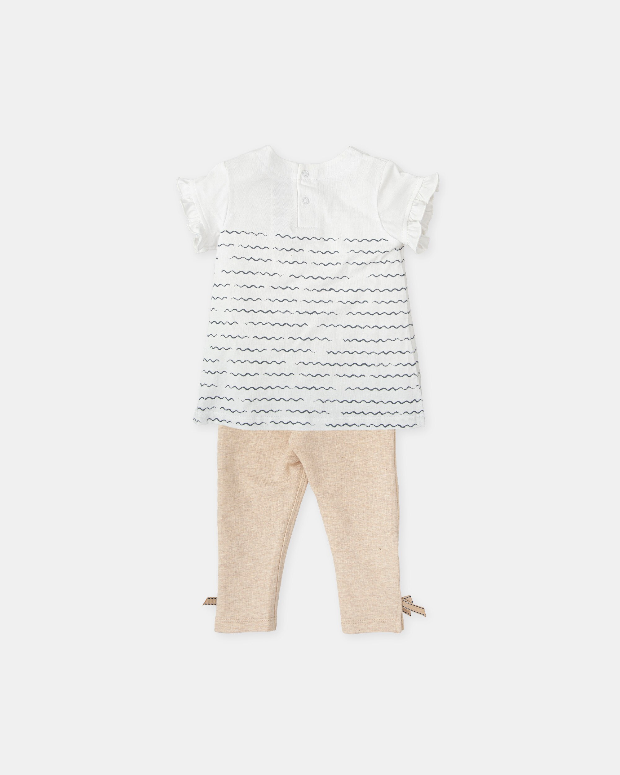 Conjunto para Bebé de T-shirt Marinheira e Leggings Liso em Areia Branco-2