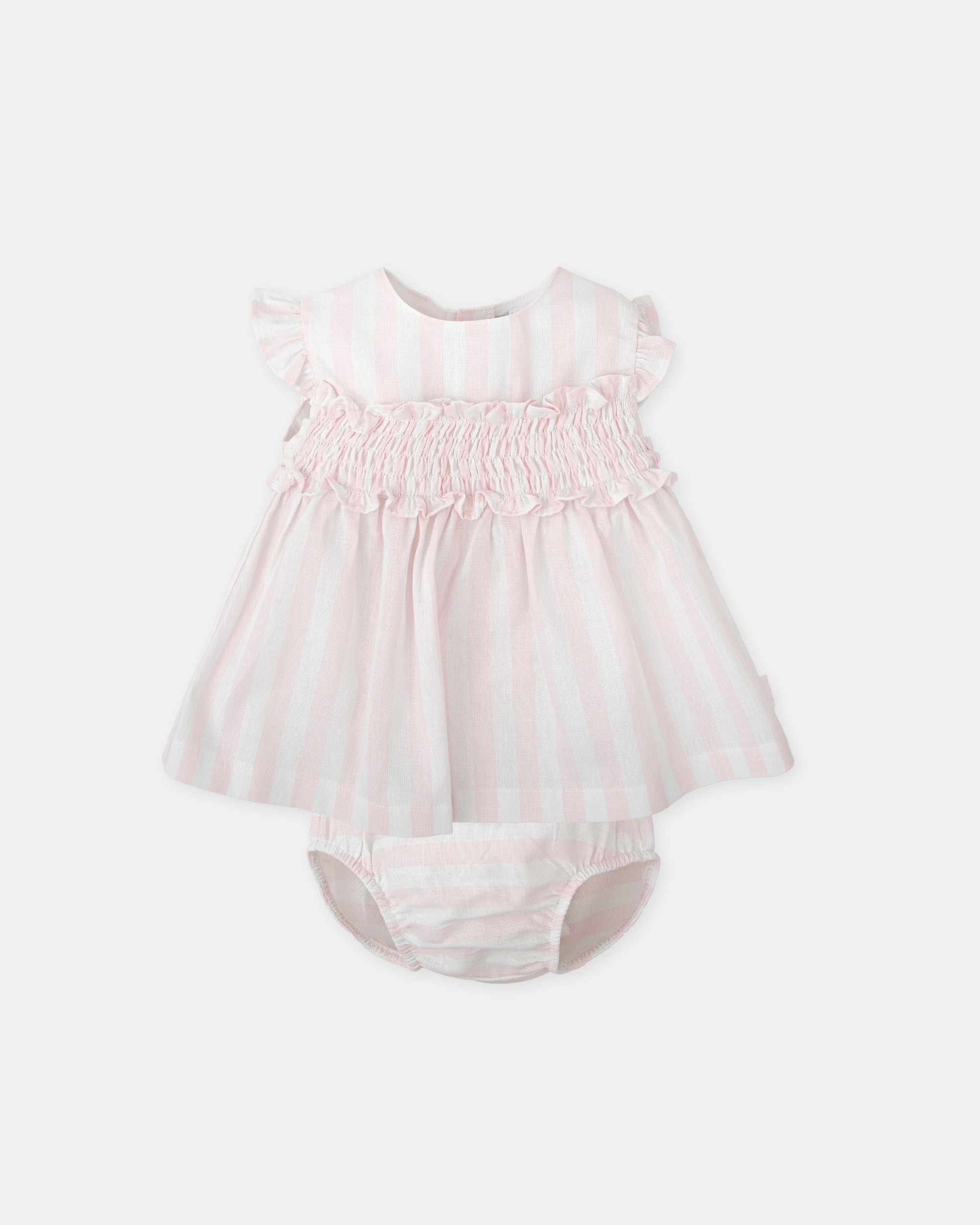 Vestido para Bebé Às Riscas em Rosa com Cueca em Conjunto Tutto Piccolo Rosa-1