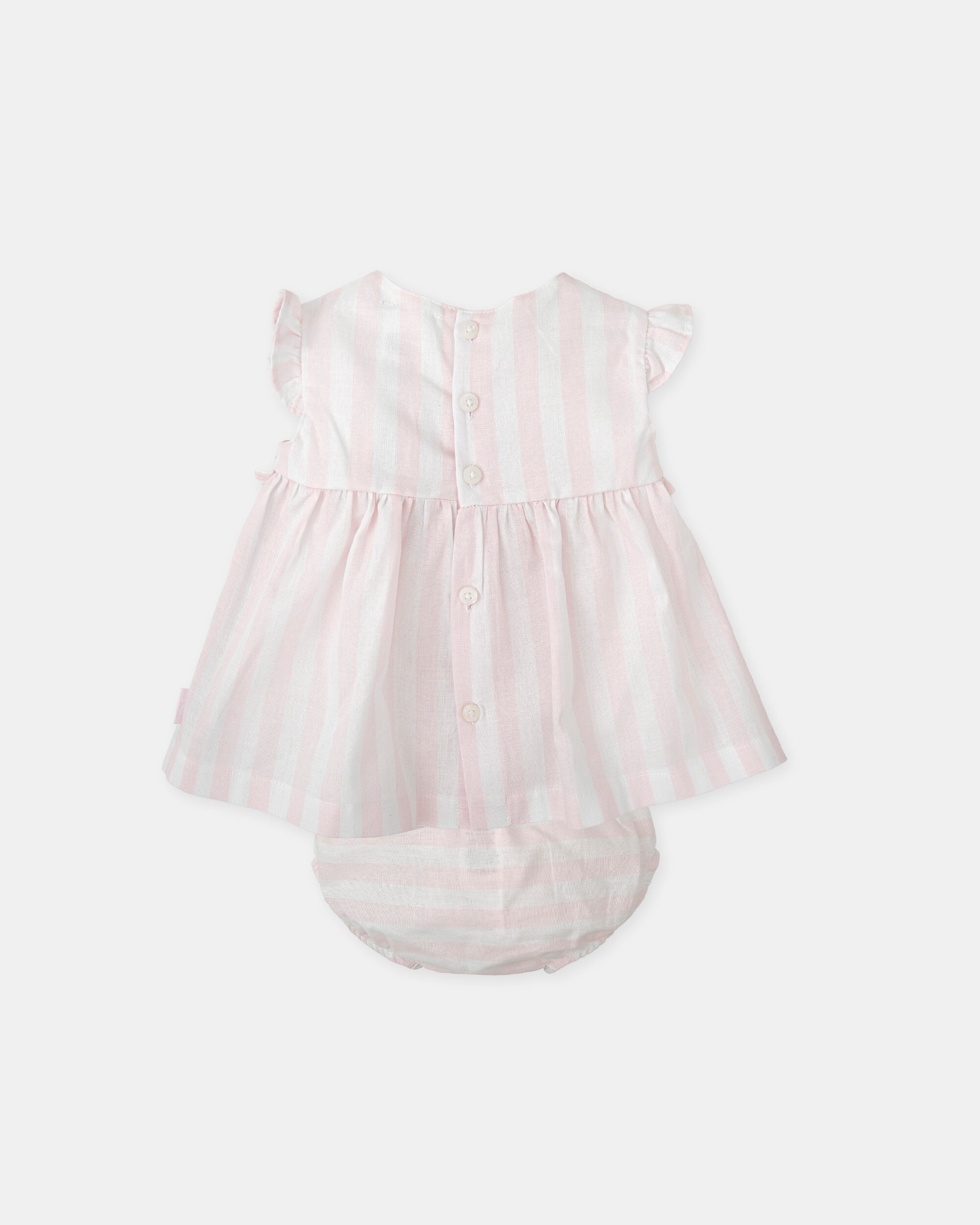 Vestido para Bebé Às Riscas em Rosa com Cueca em Conjunto Tutto Piccolo Rosa-2