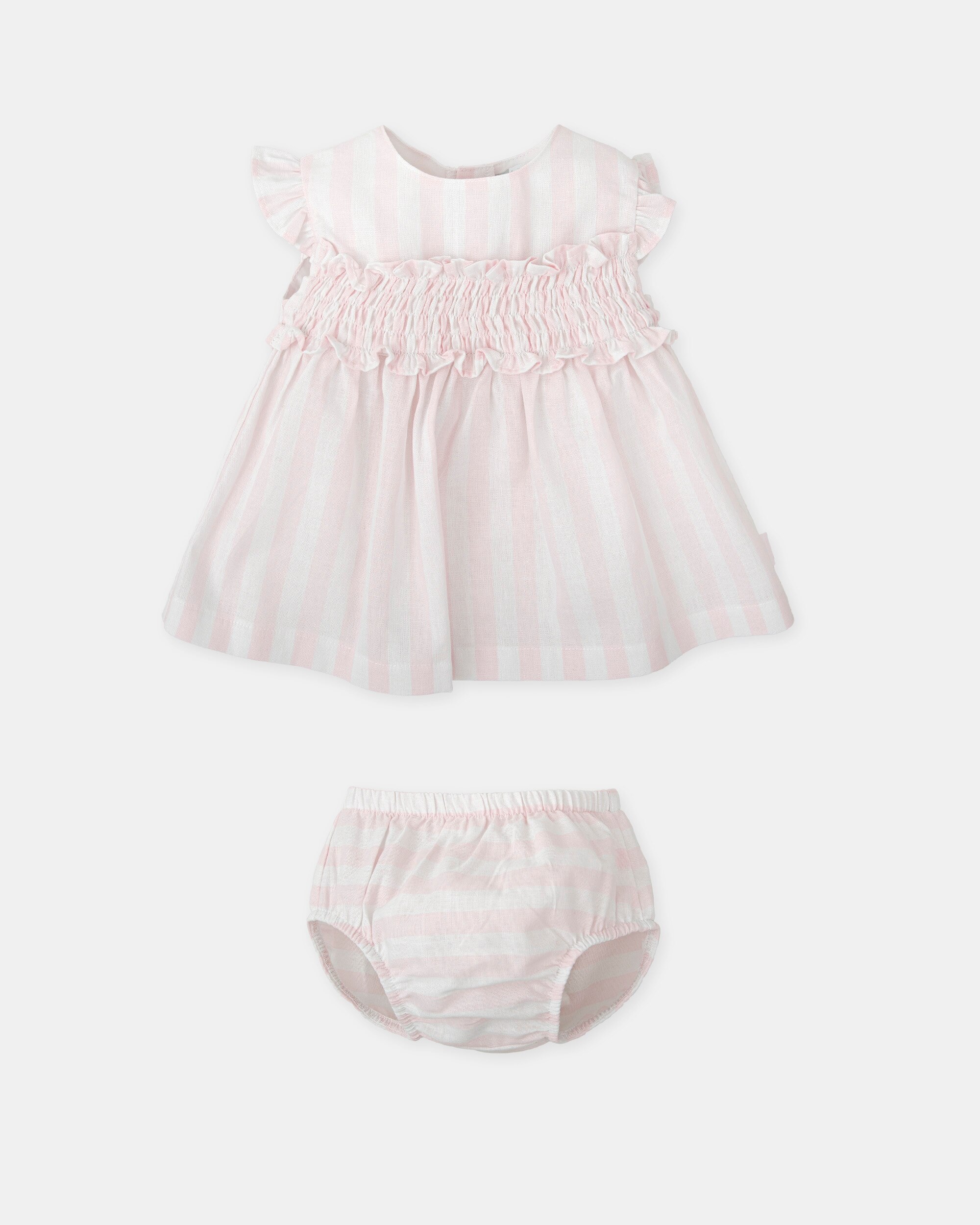 Vestido para Bebé Às Riscas em Rosa com Cueca em Conjunto Tutto Piccolo Rosa-3