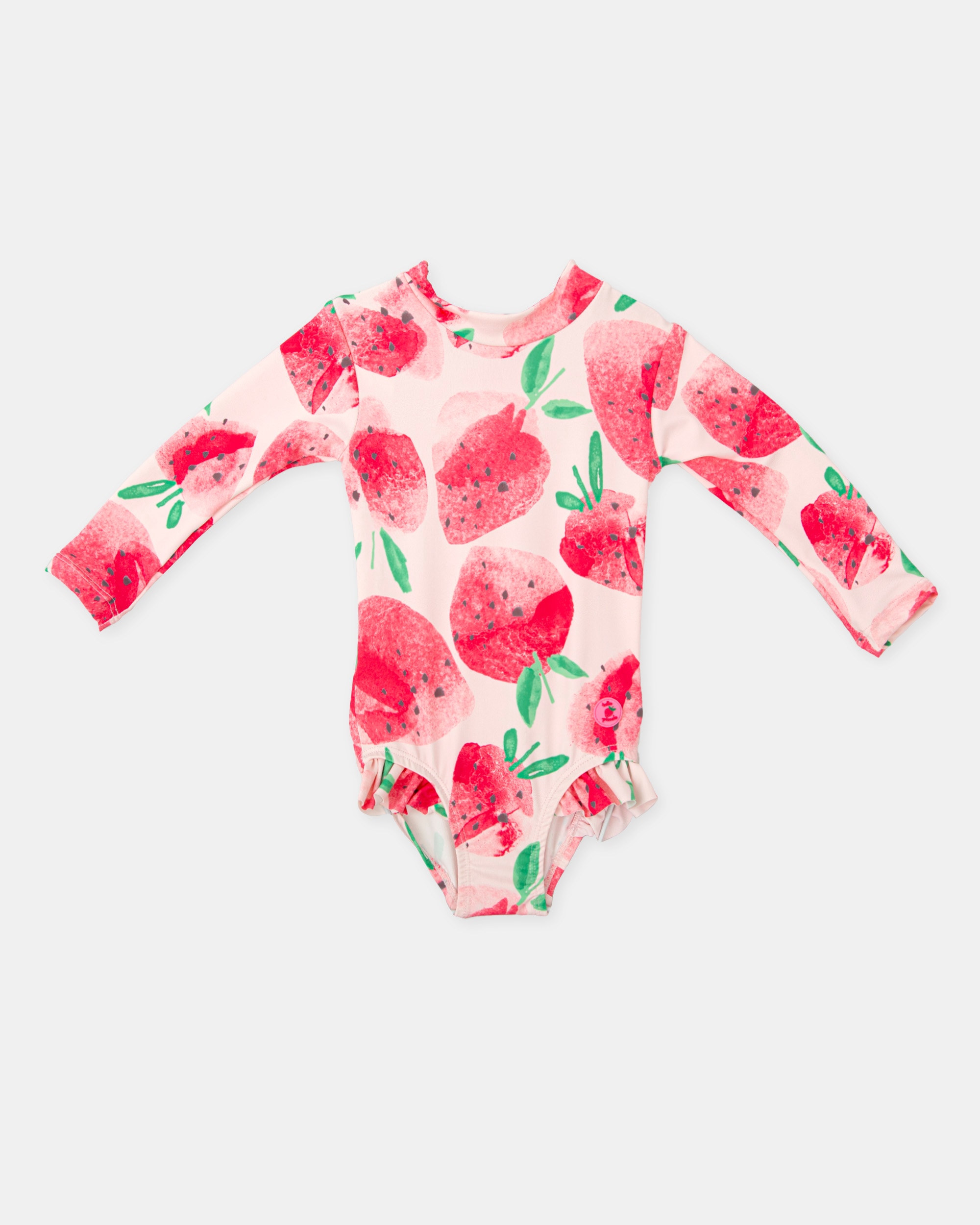 Fato de Banho para Bebé de Manga Comprida com Estampado de Morangos Rosa-claro-1