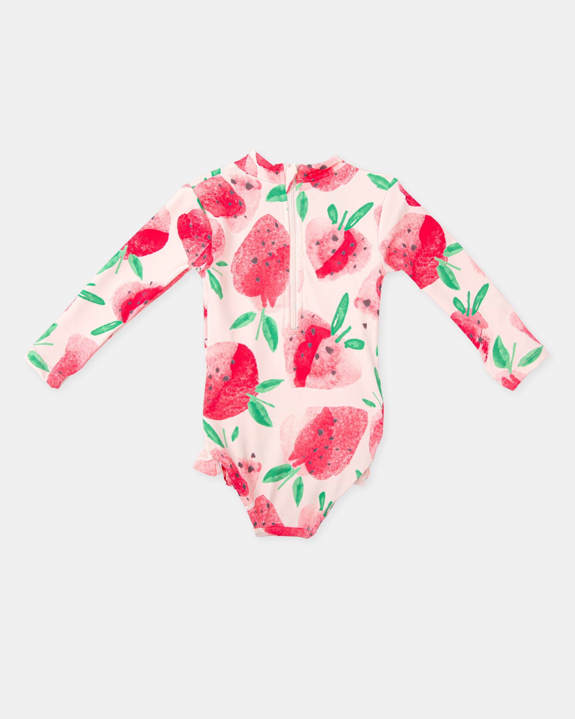 Fato de Banho para Bebé de Manga Comprida com Estampado de Morangos Rosa-claro-2