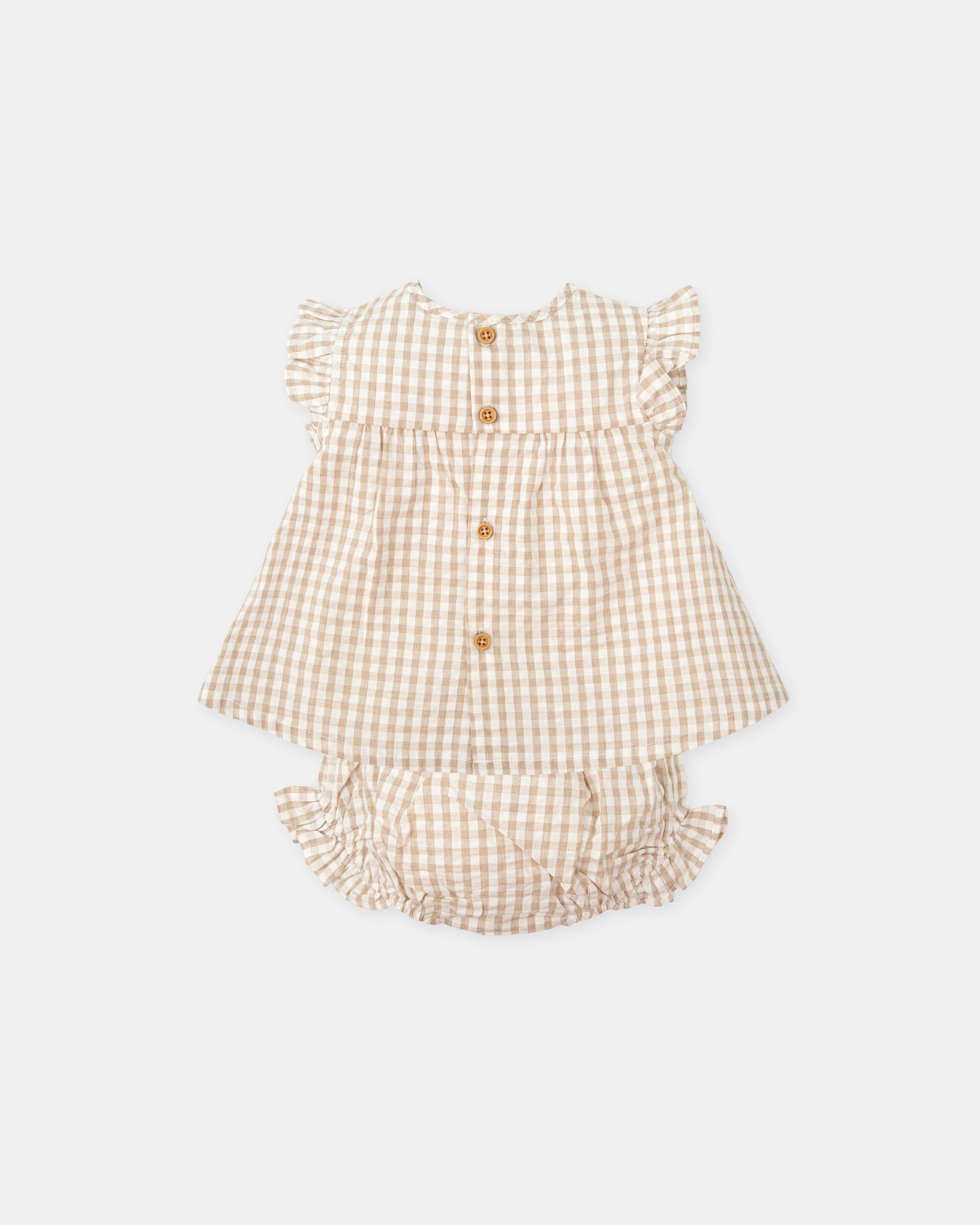 Vestido para Bebé com Cueca Vichy em Areia Bege-2