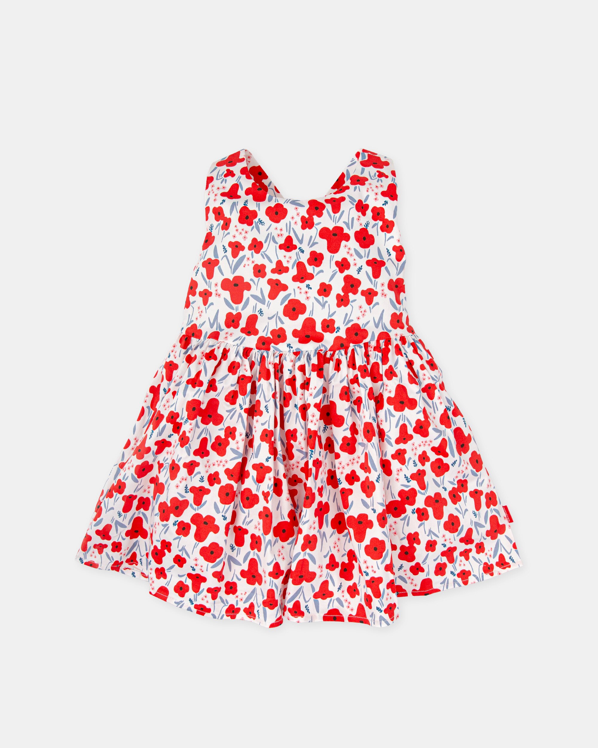 Vestido para Bebé em Cetim de Flores em Vermelho Vermelho / Branco-1