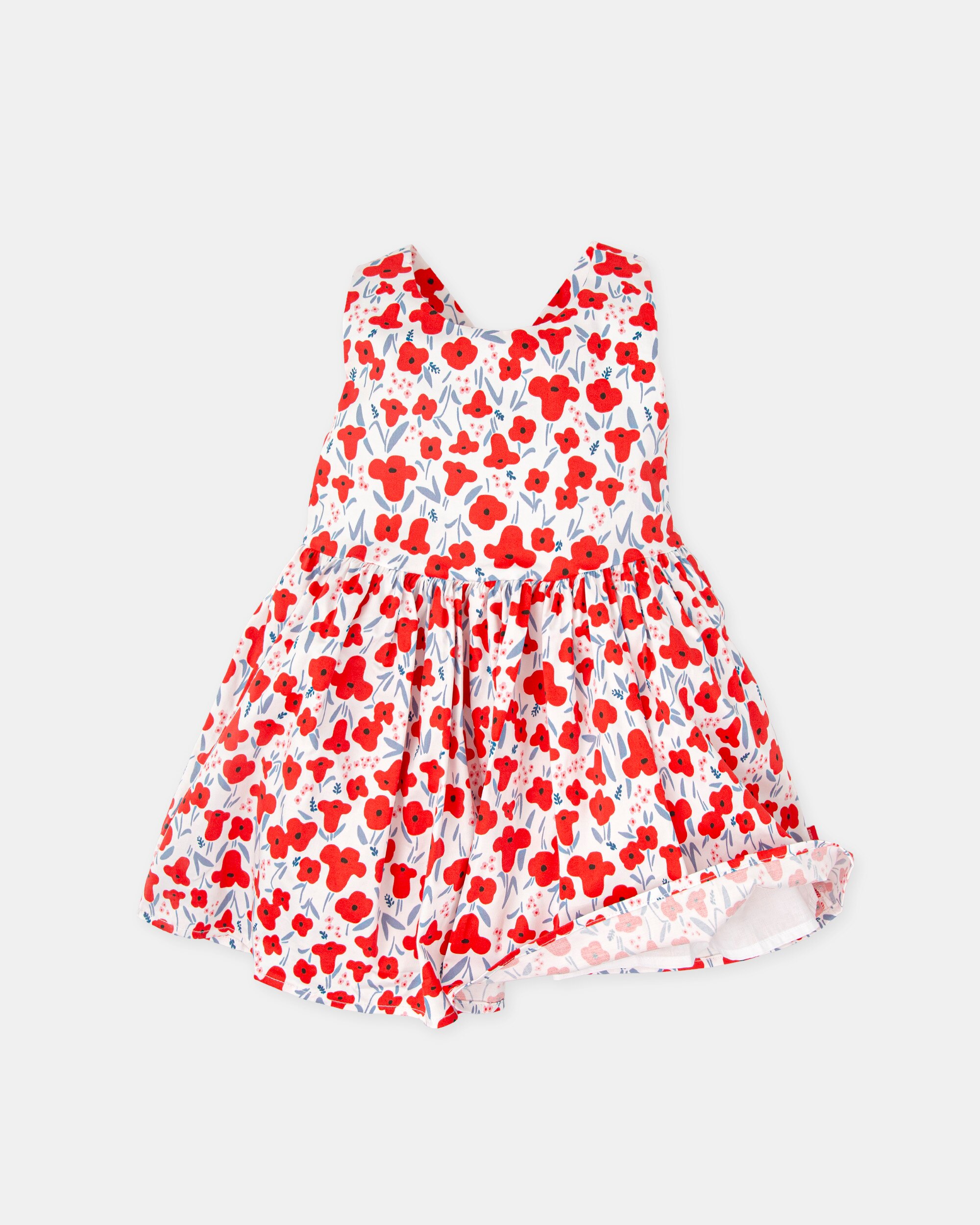 Vestido para Bebé em Cetim de Flores em Vermelho Vermelho / Branco-3