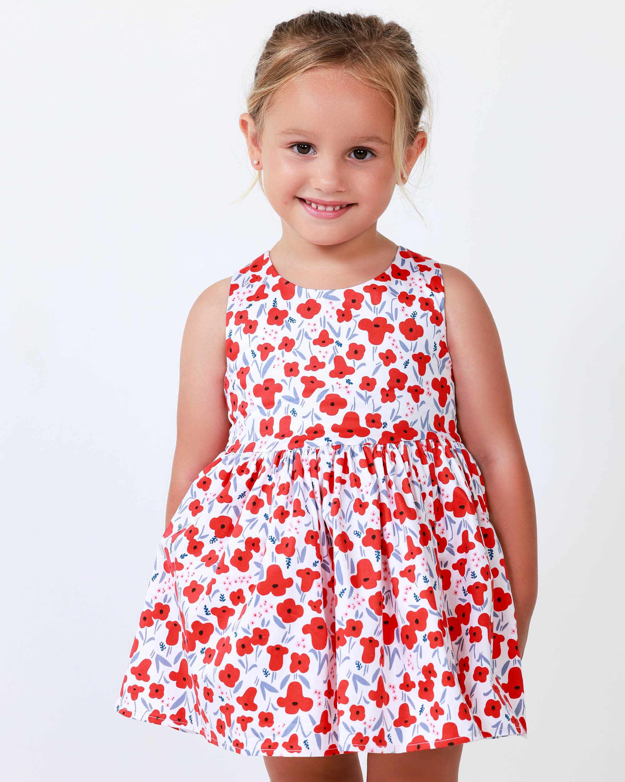 Vestido para Bebé em Cetim de Flores em Vermelho Vermelho / Branco-4