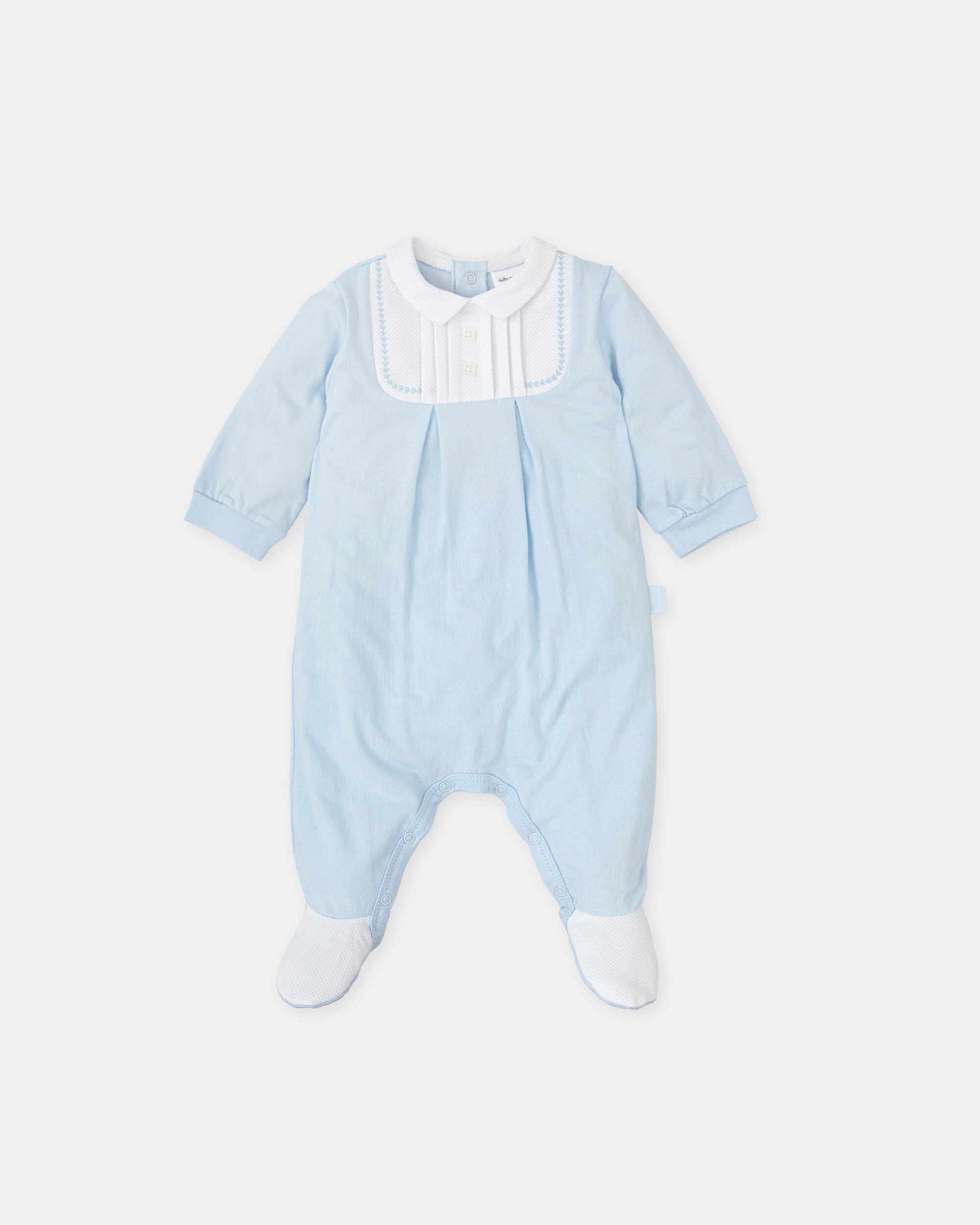 Babygrow Comprido Azul Céu com Detalhe Piqué em Branco Azul-claro-1