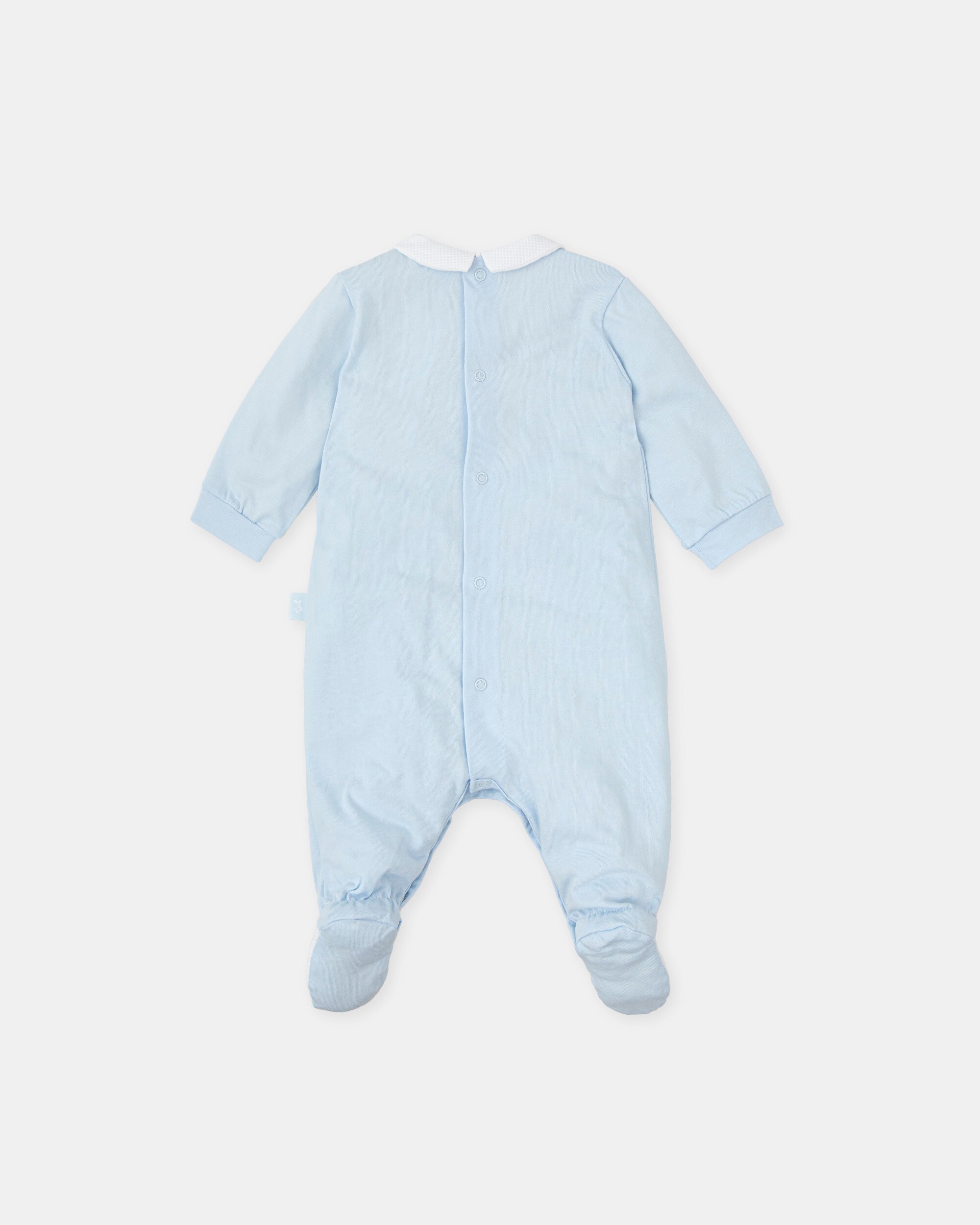 Babygrow Comprido Azul Céu com Detalhe Piqué em Branco Azul-claro-2