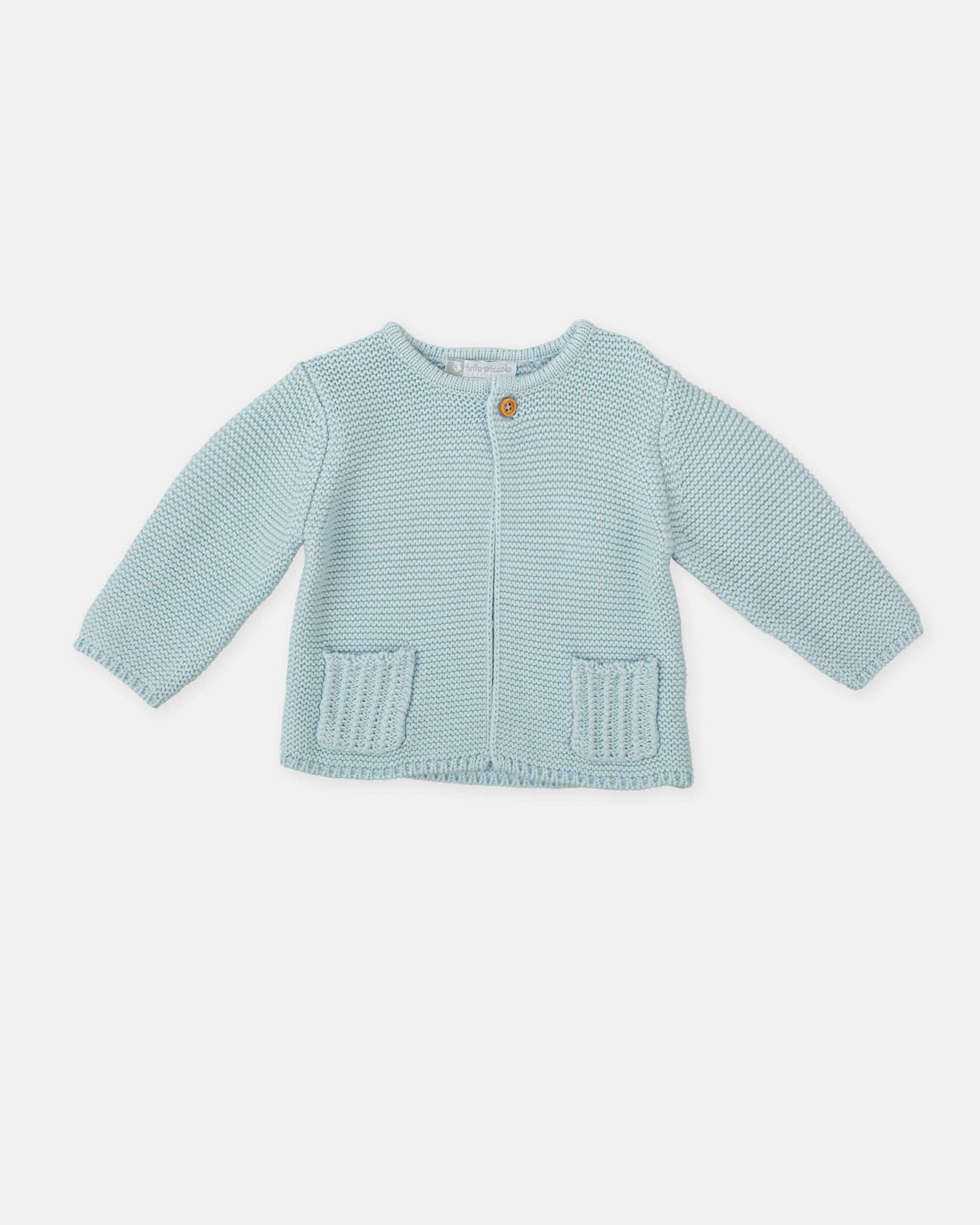 Casaco de Tricot para Bebé com Bolsos e Fecho de Botão Azul-claro-1