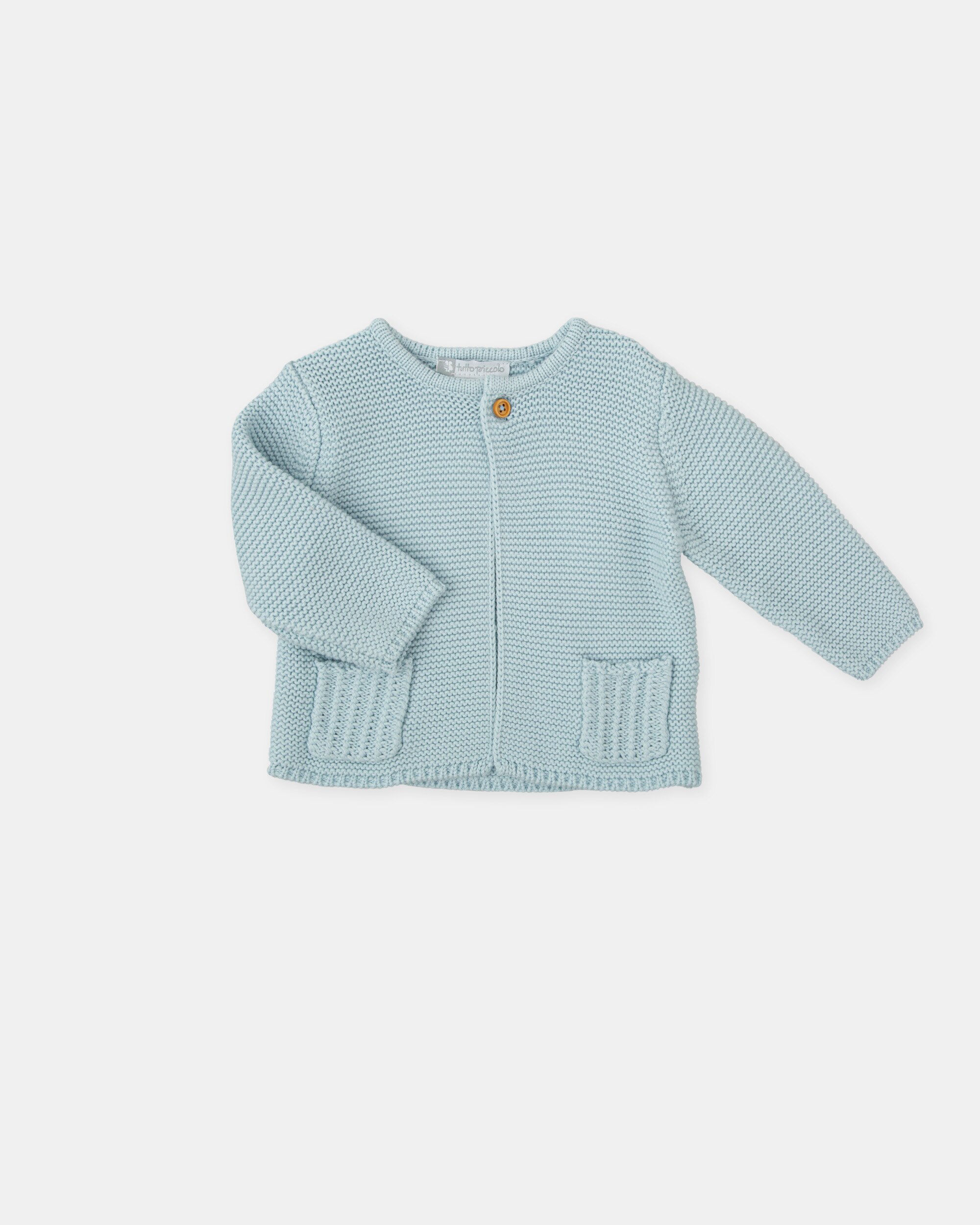 Casaco de Tricot para Bebé com Bolsos e Fecho de Botão Azul-claro-3