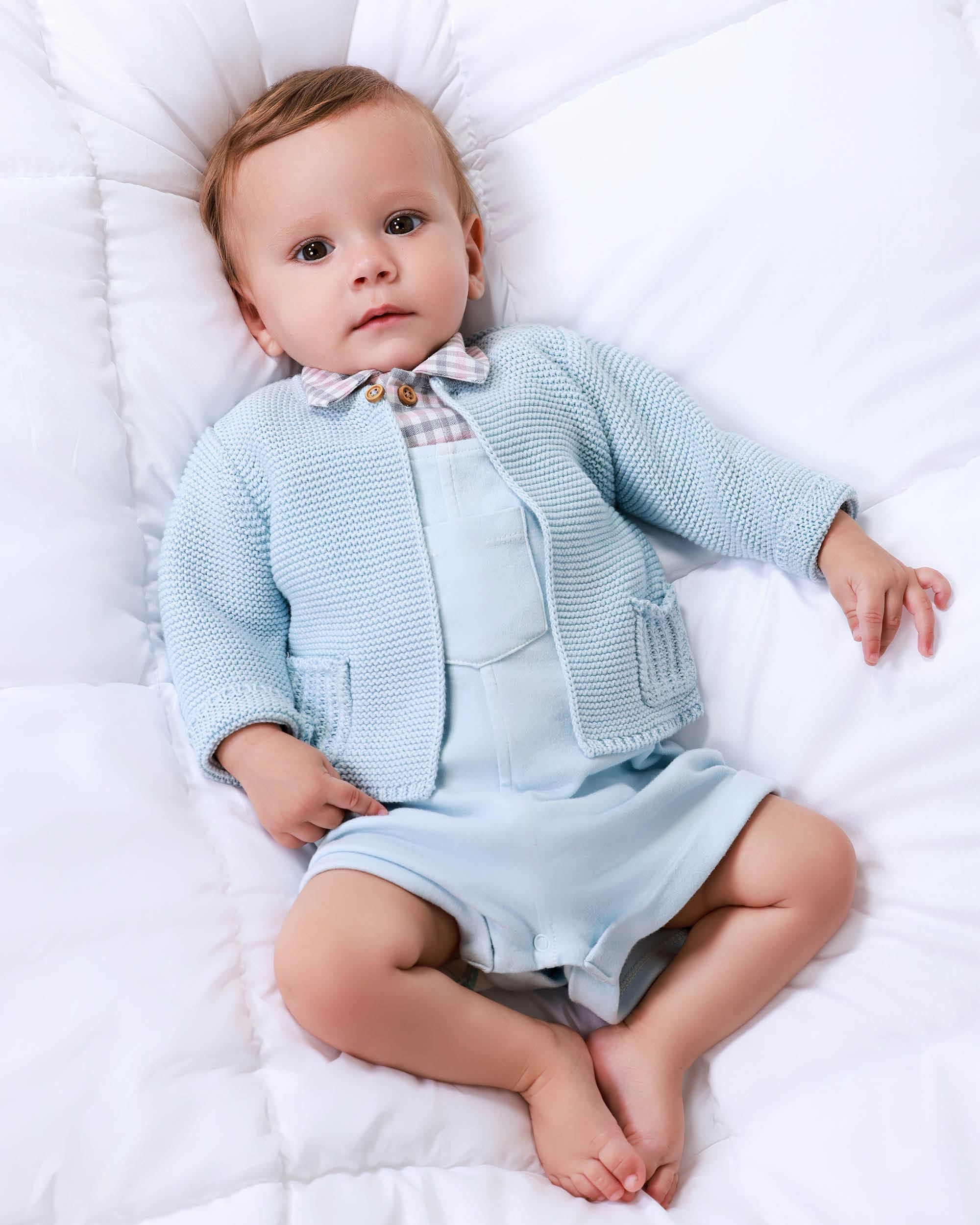Casaco de Tricot para Bebé com Bolsos e Fecho de Botão Azul-claro-4