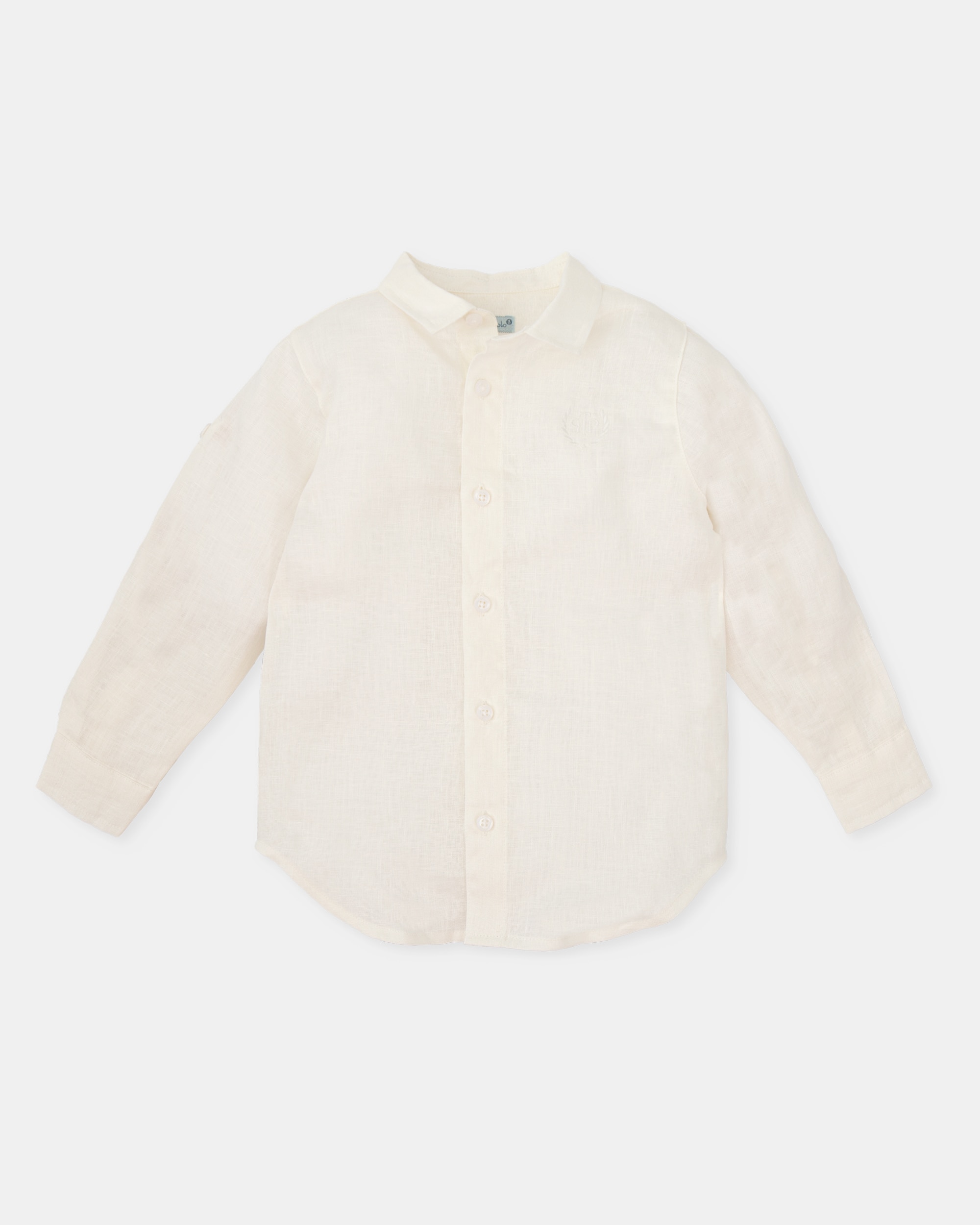 Camisa Infantil em Linho de Manga Comprida Branco-1