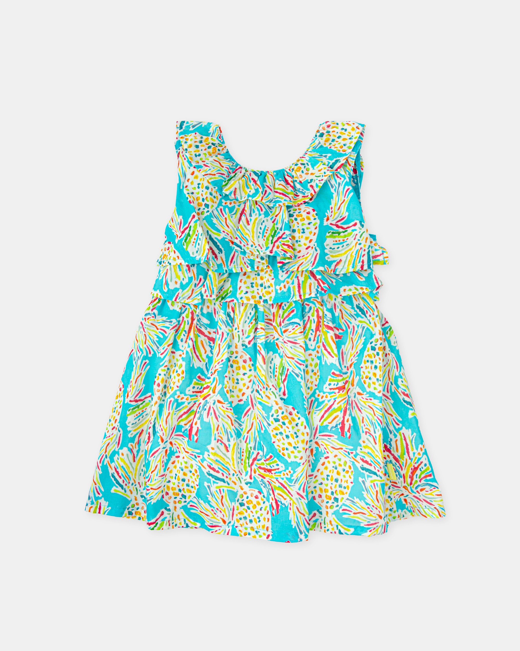 Vestido para Bebé sem Mangas Estampado de Ananases em Água-marinha Tutto Piccolo Água-marinha-1