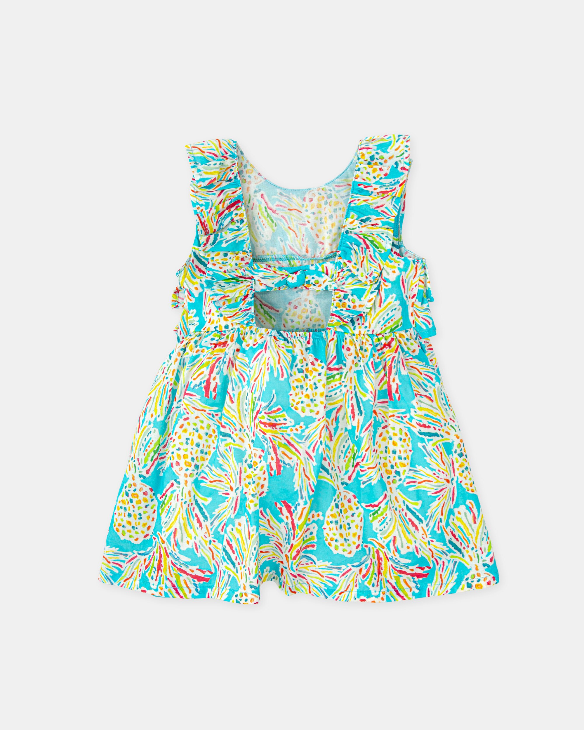 Vestido para Bebé sem Mangas Estampado de Ananases em Água-marinha Tutto Piccolo Água-marinha-2