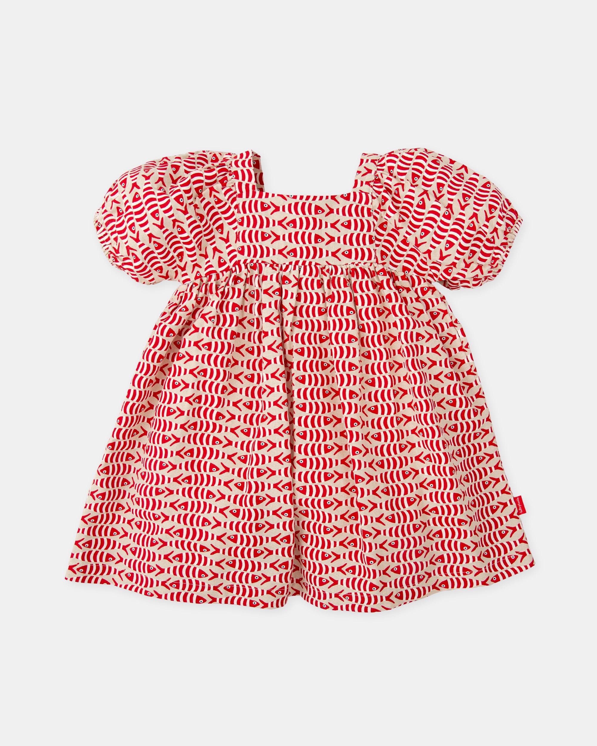 Vestido Infantil de Manga Curta com Estampado de Peixes Vermelho / Branco-1