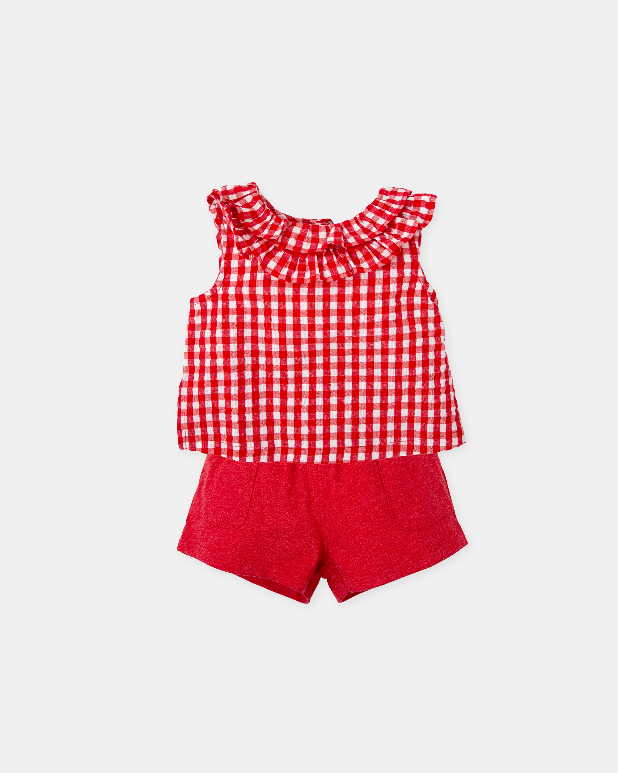 Conjunto para Bebé de Top Vichy e Calções Liso em Vermelho Tutto Piccolo Vermelho / Branco-1