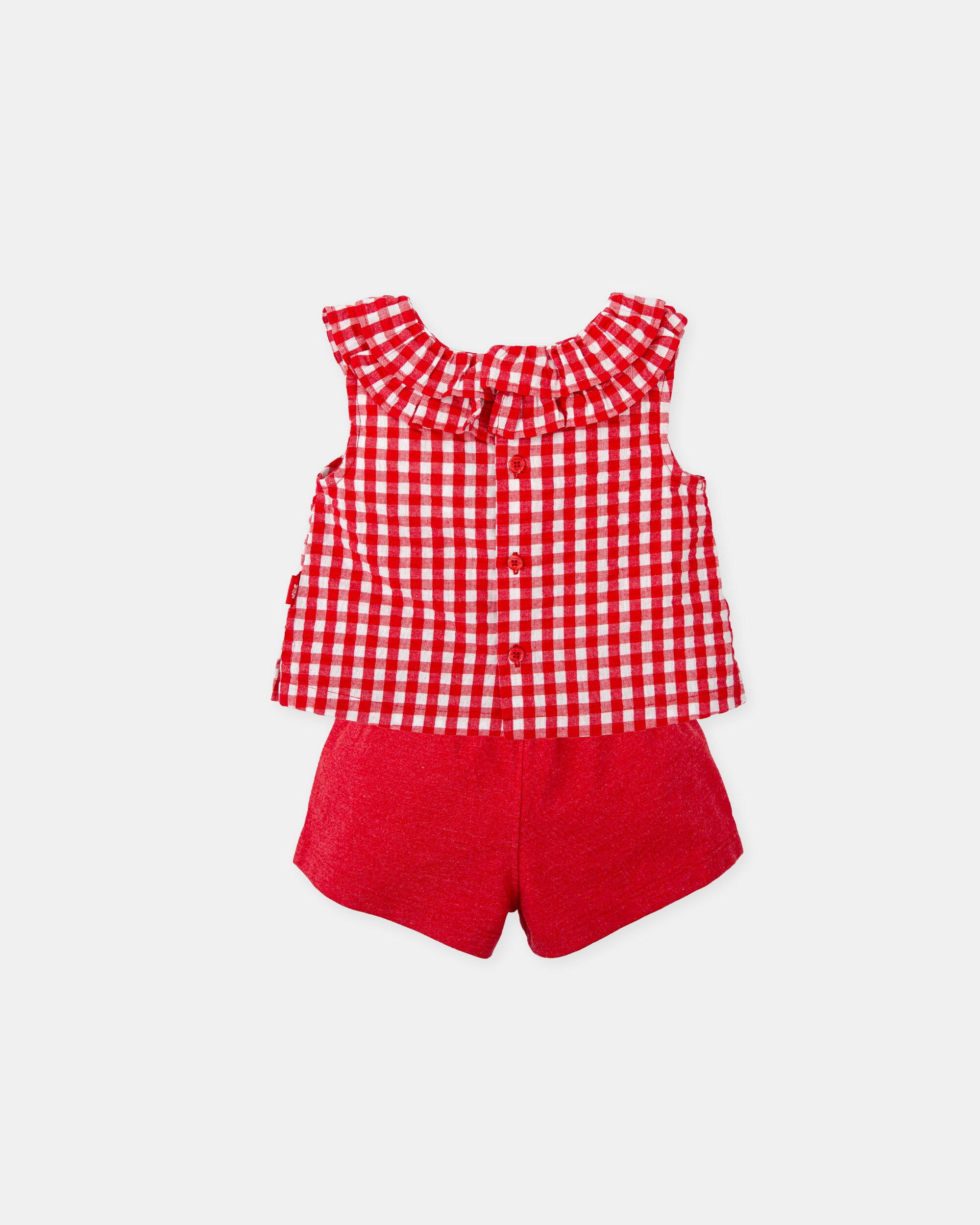 Conjunto para Bebé de Top Vichy e Calções Liso em Vermelho Tutto Piccolo Vermelho / Branco-2