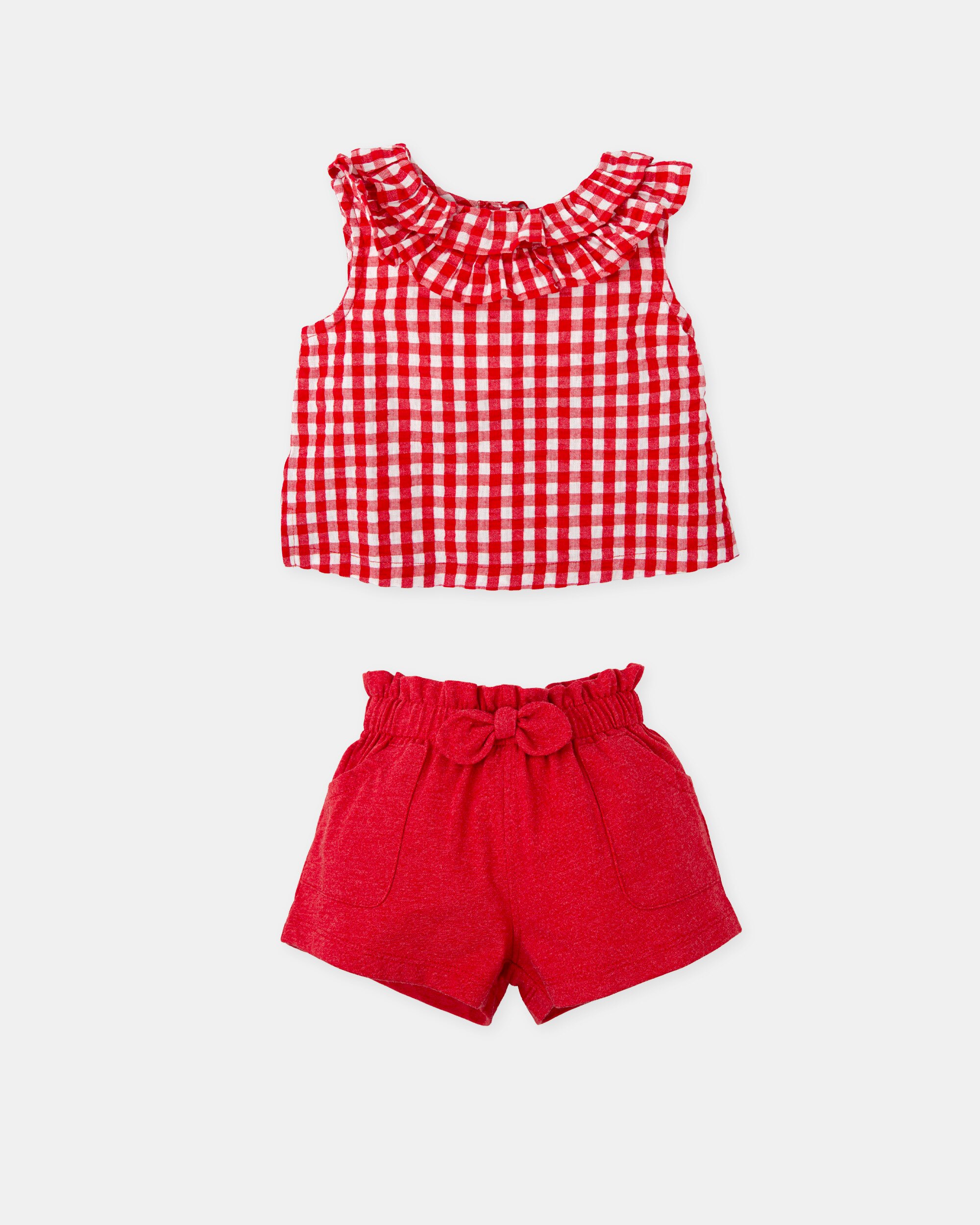 Conjunto para Bebé de Top Vichy e Calções Liso em Vermelho Tutto Piccolo Vermelho / Branco-3