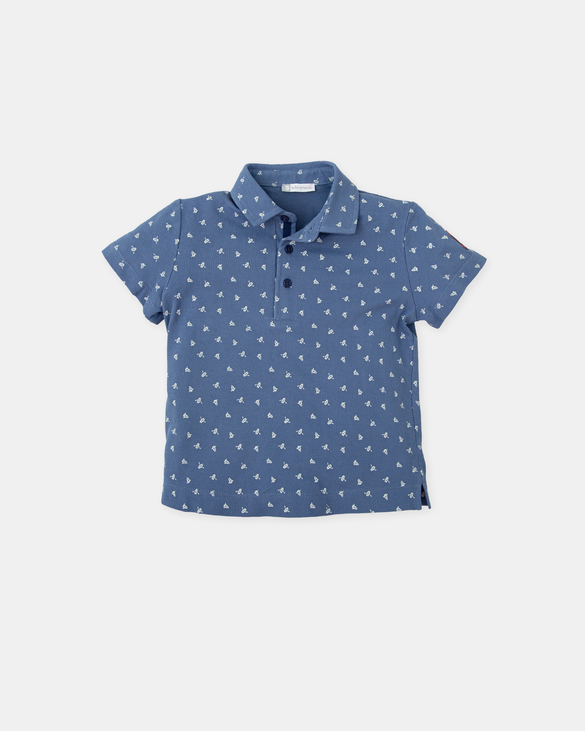 Polo Infantil de Manga Curta com Estampado de Barcos Azul / Branco-1